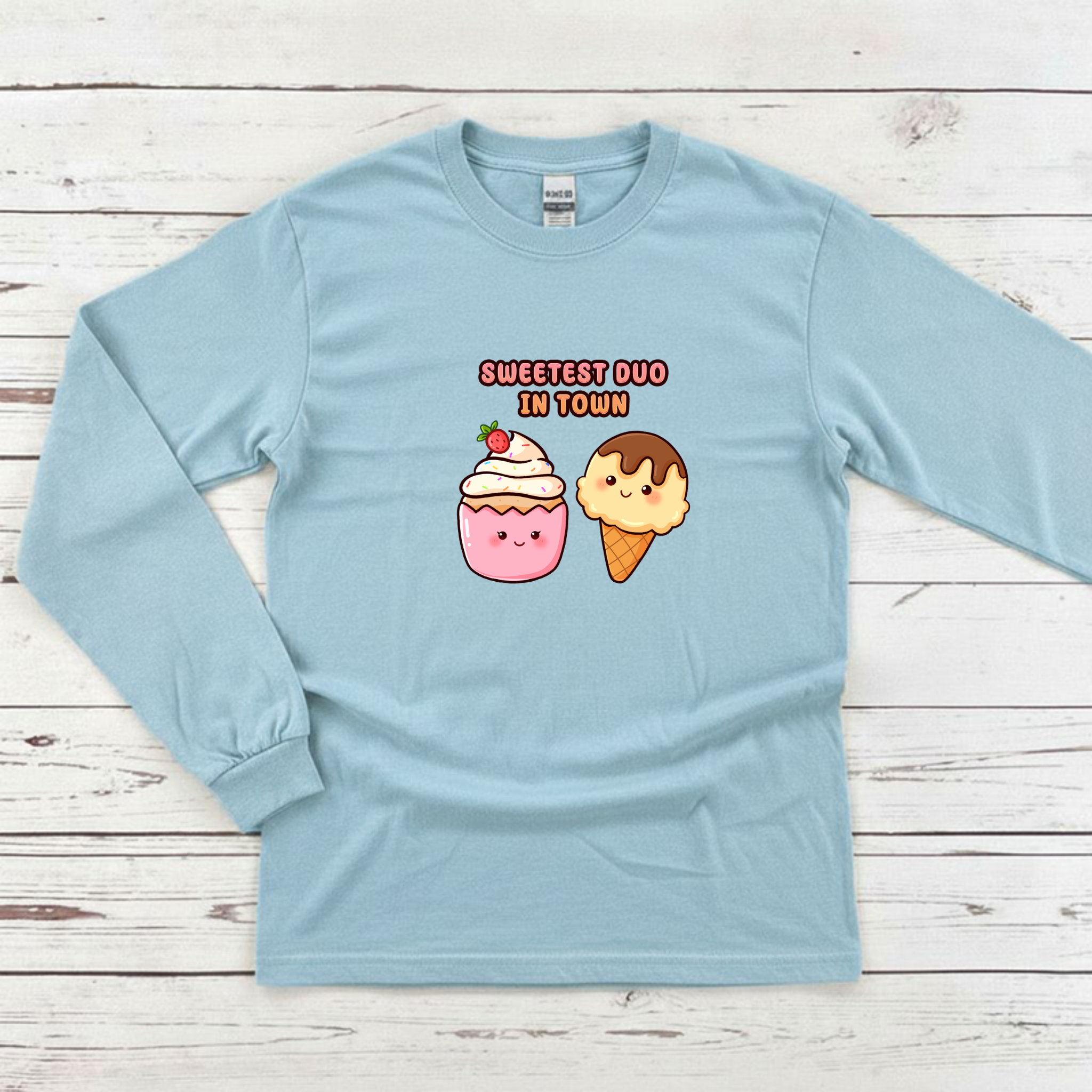 Sweetest Duo in Town Cupcake and Ice Cream Couple Long Sleeve Shirt