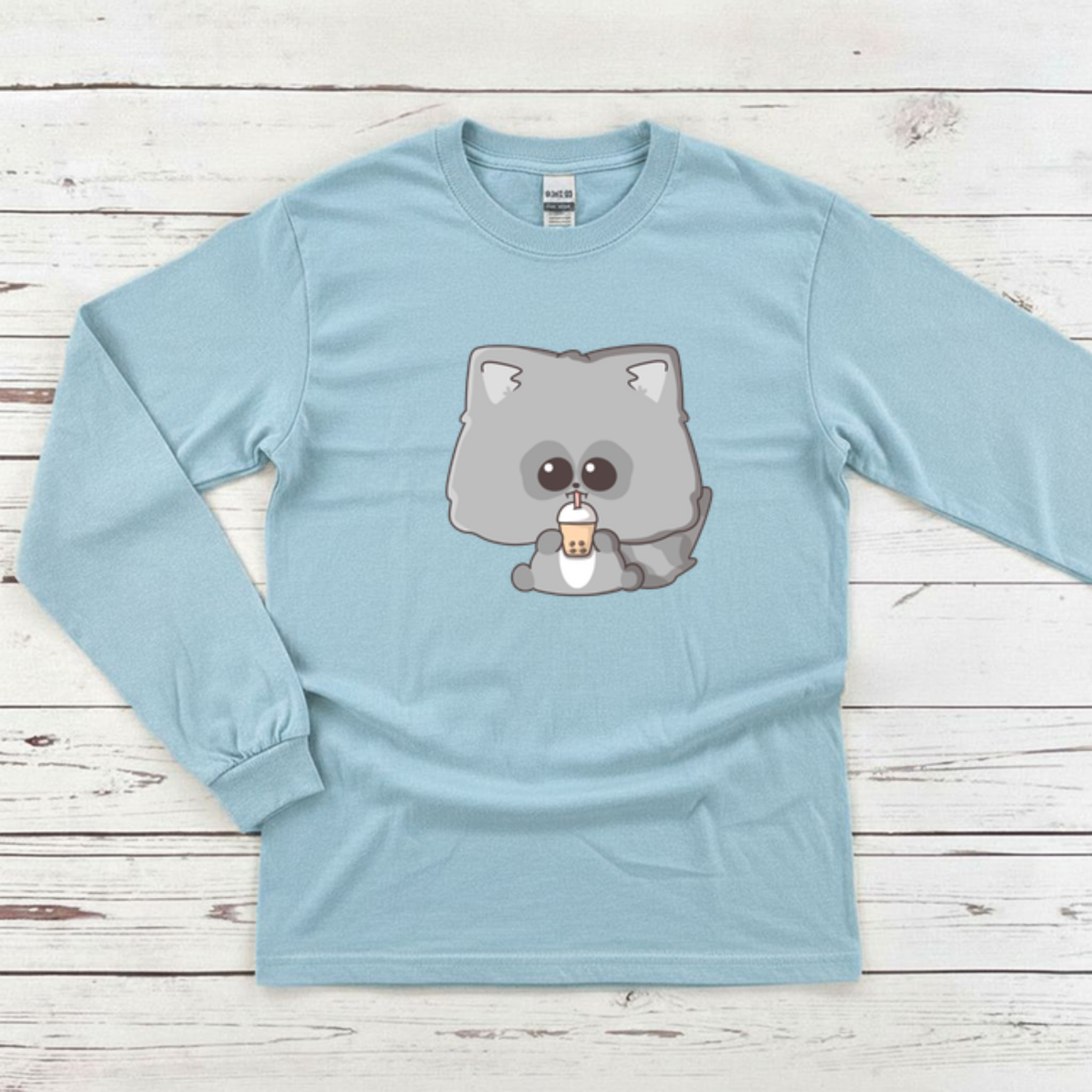 Raccoon Drinking Boba Tea Long Sleeve Shirt