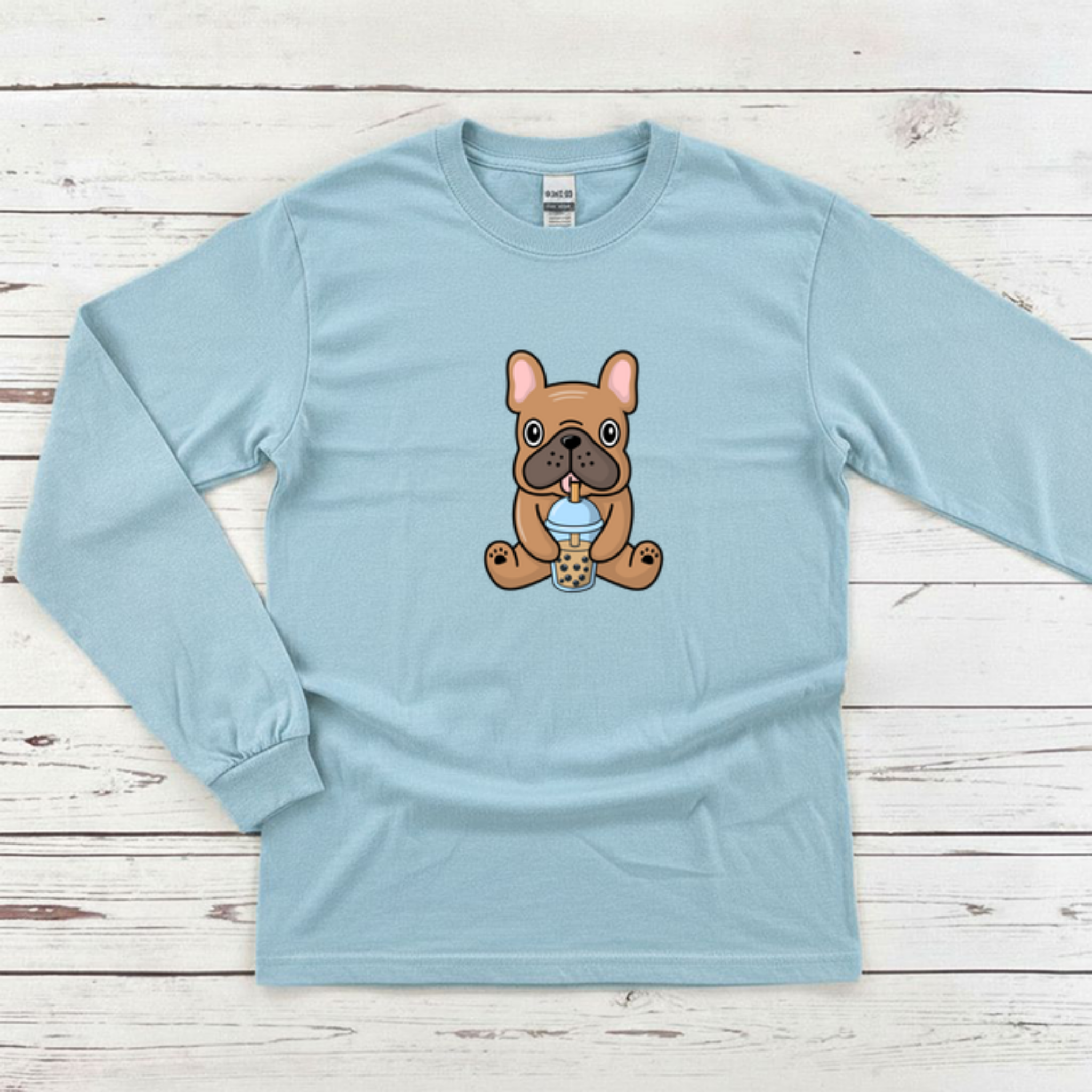 French Bulldog Drinking Boba Long Sleeve Shirt