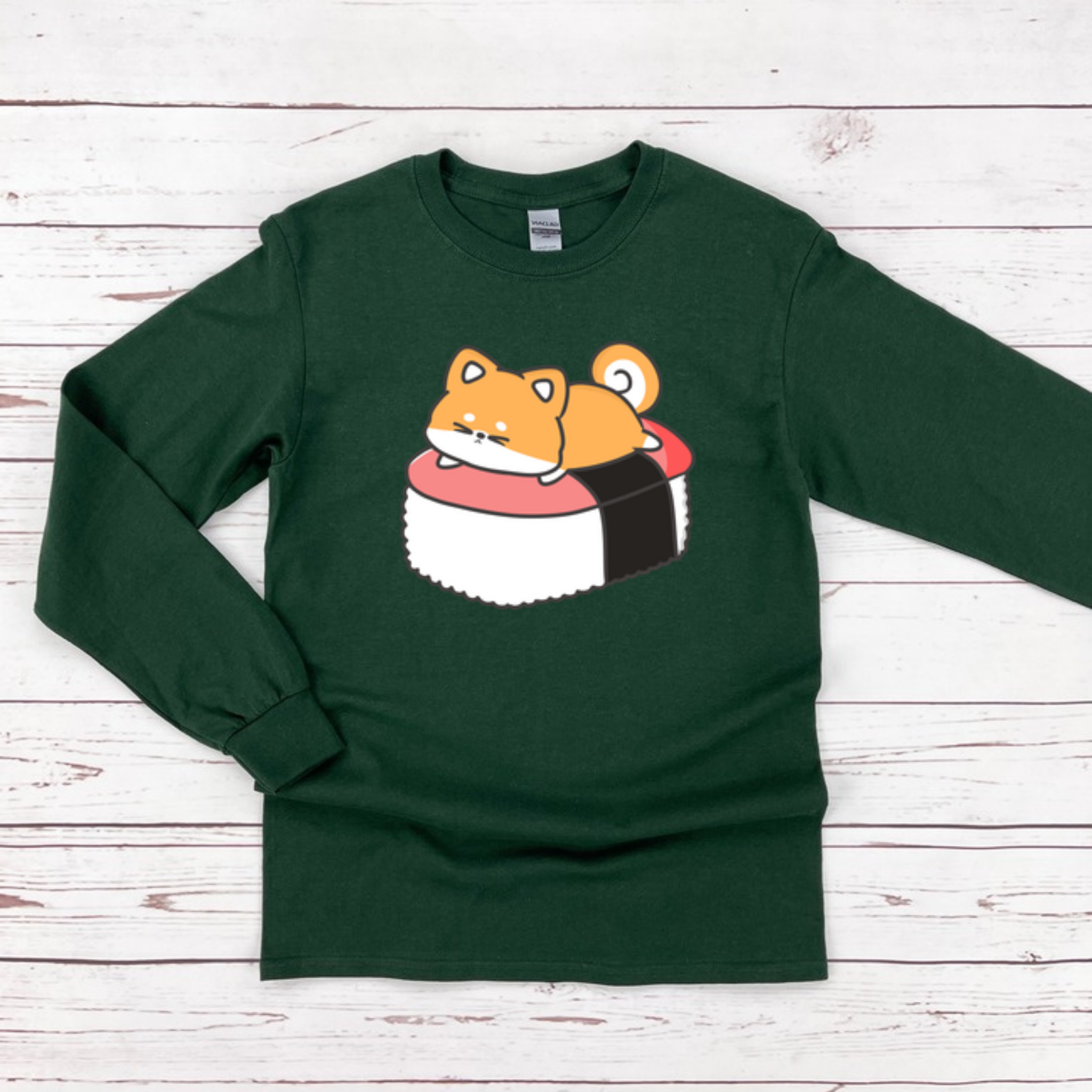 Puppy on Sushi Bed Long Sleeve Shirt