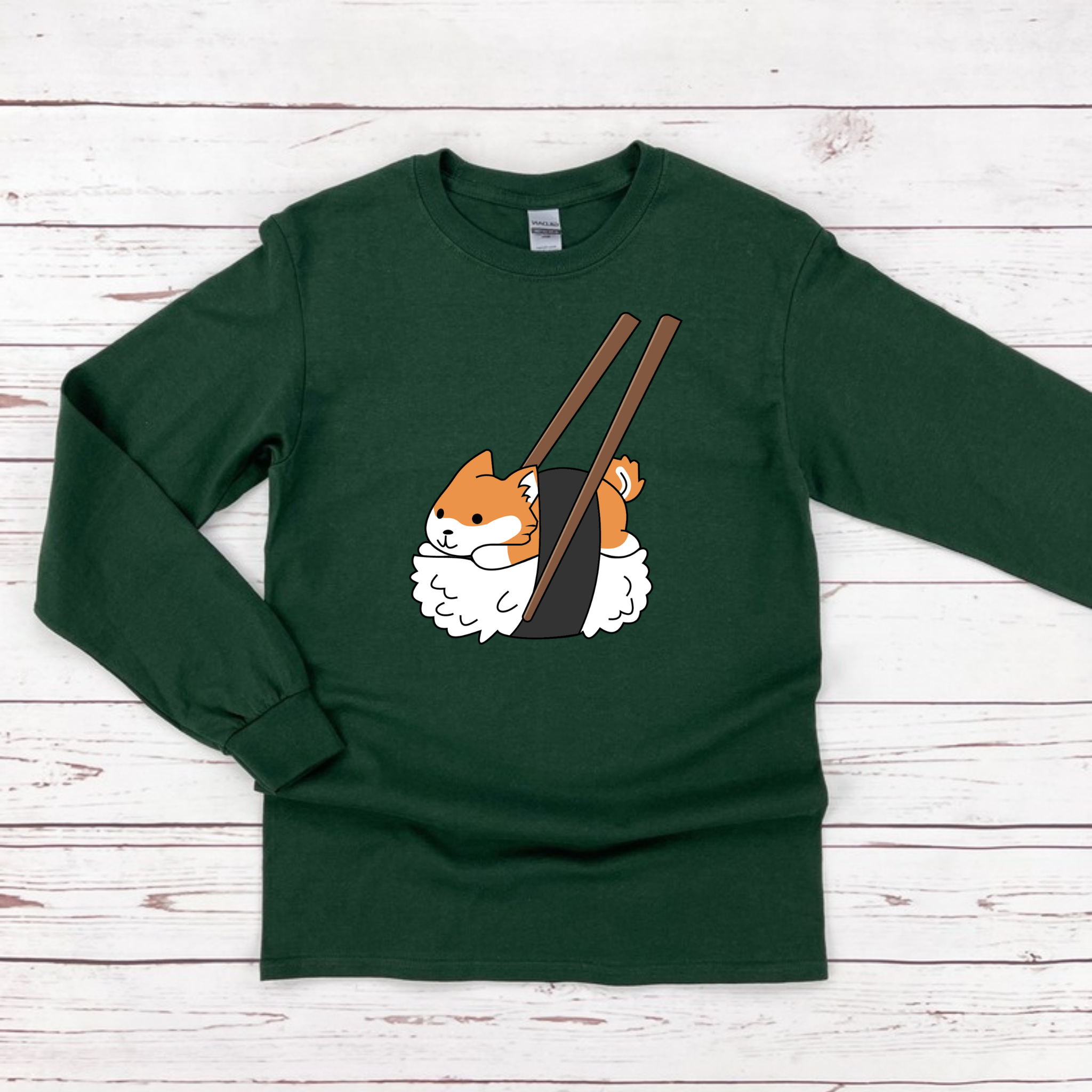 Shiba Inu Sushi with Chopsticks Long Sleeve Shirt
