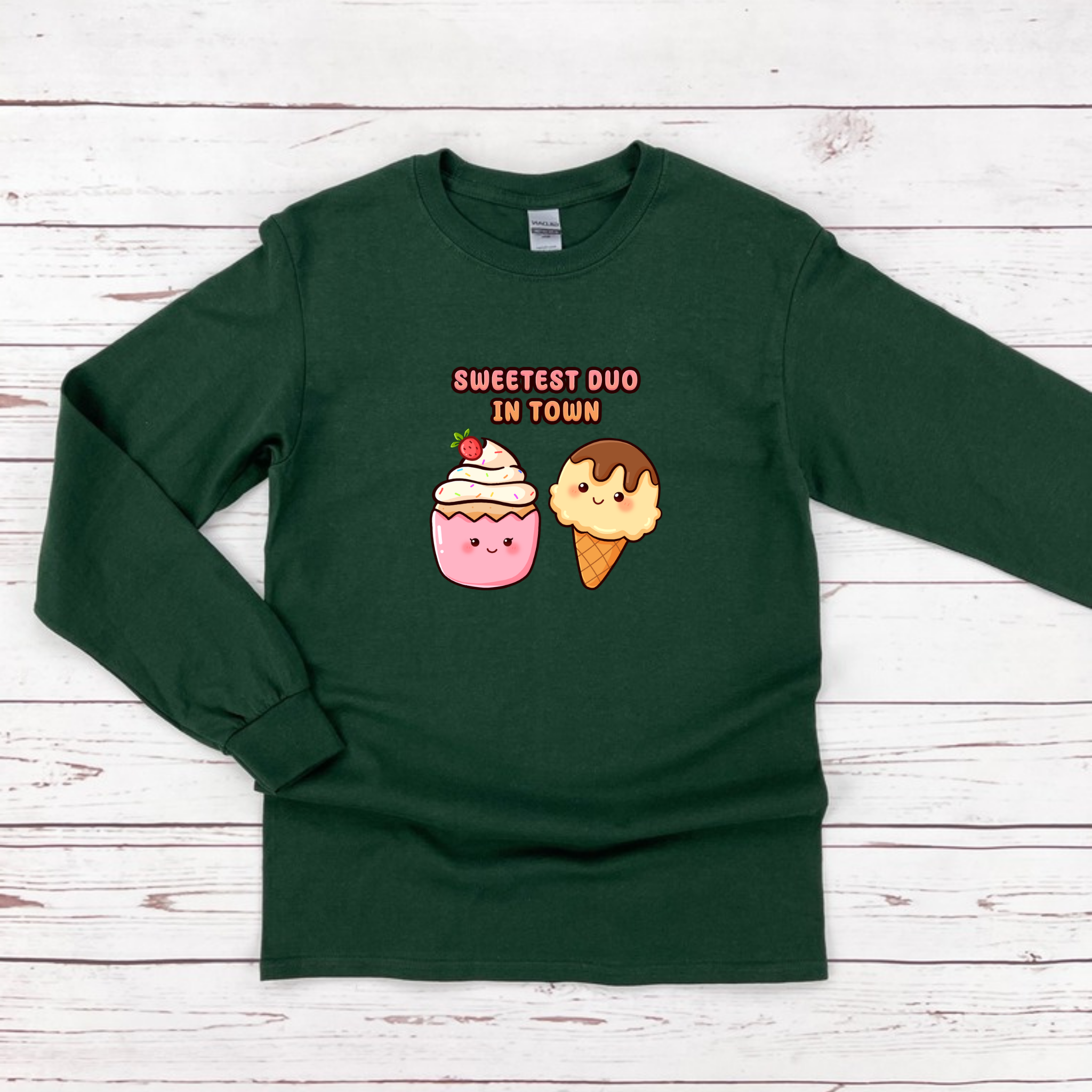 Sweetest Duo in Town Cupcake and Ice Cream Couple Long Sleeve Shirt