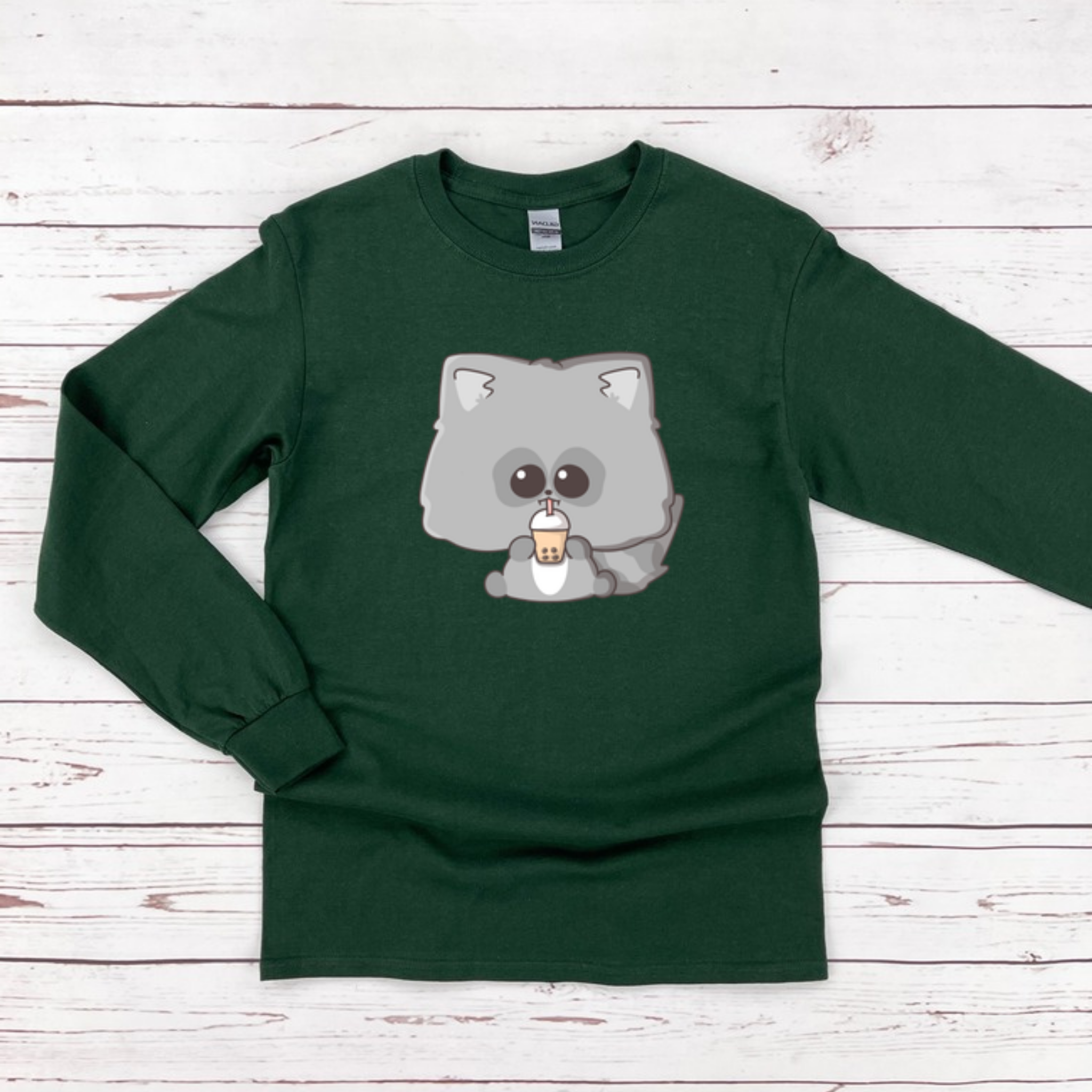 Raccoon Drinking Boba Tea Long Sleeve Shirt