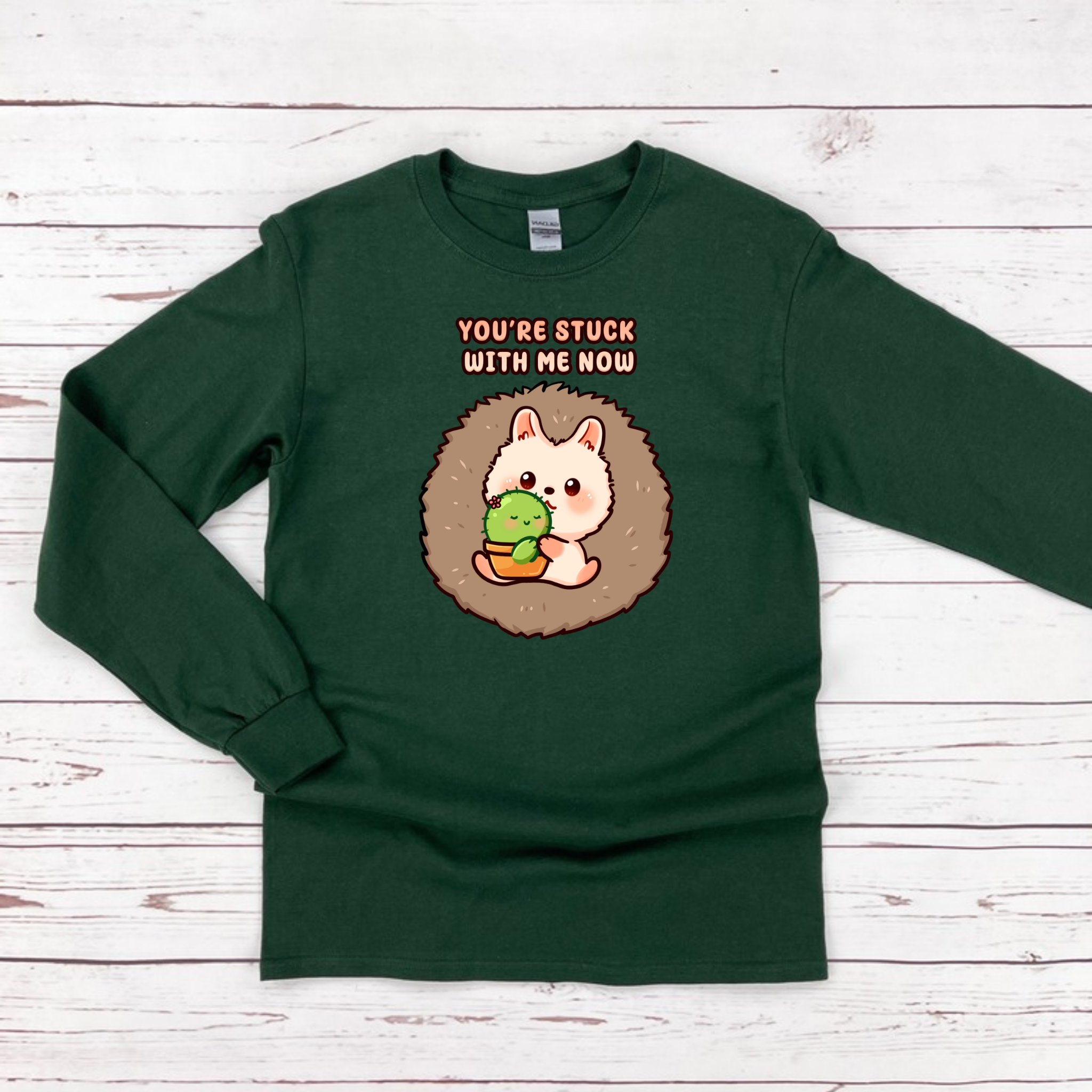 You're Stuck with Me Now Porcupine and Succulent Cactus Couple Long Sleeve Shirt
