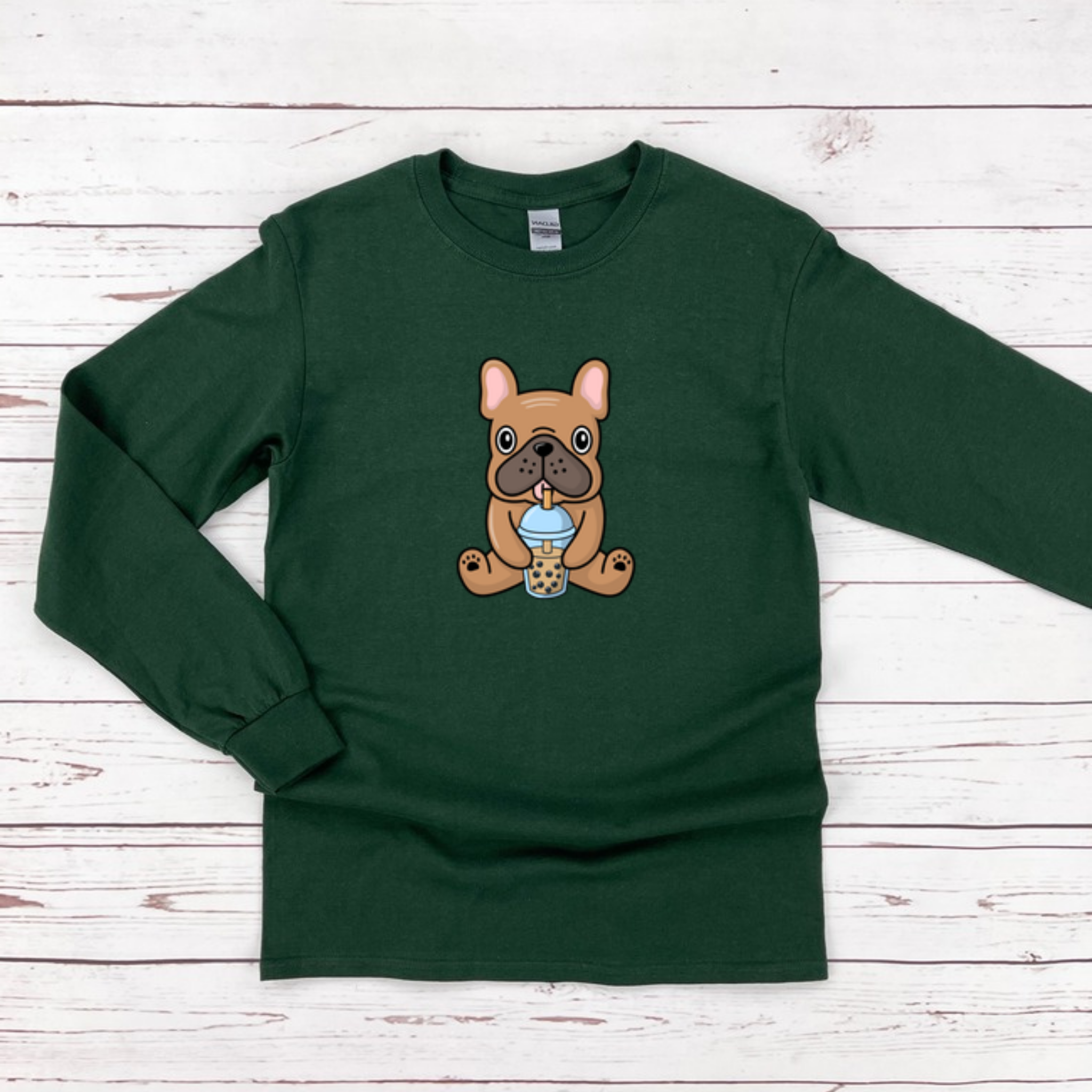 French Bulldog Drinking Boba Long Sleeve Shirt