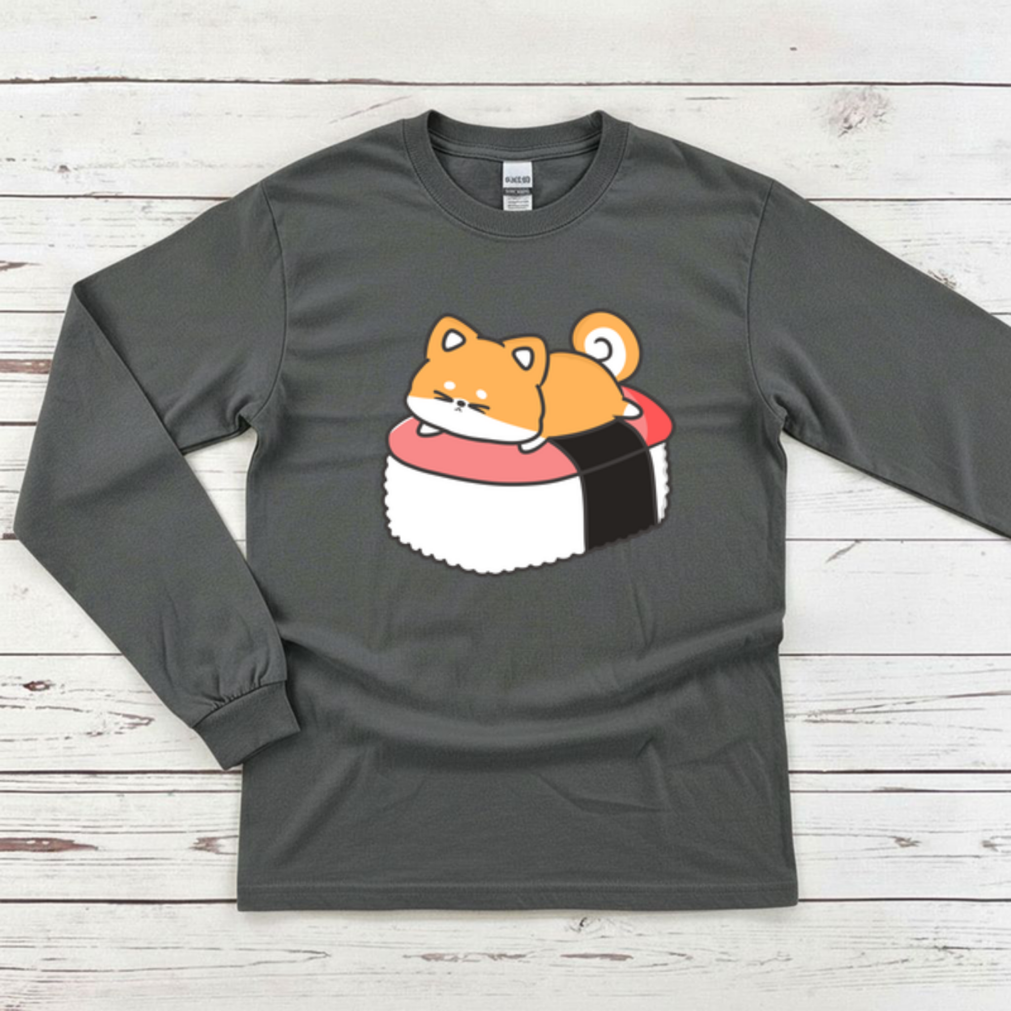Puppy on Sushi Bed Long Sleeve Shirt