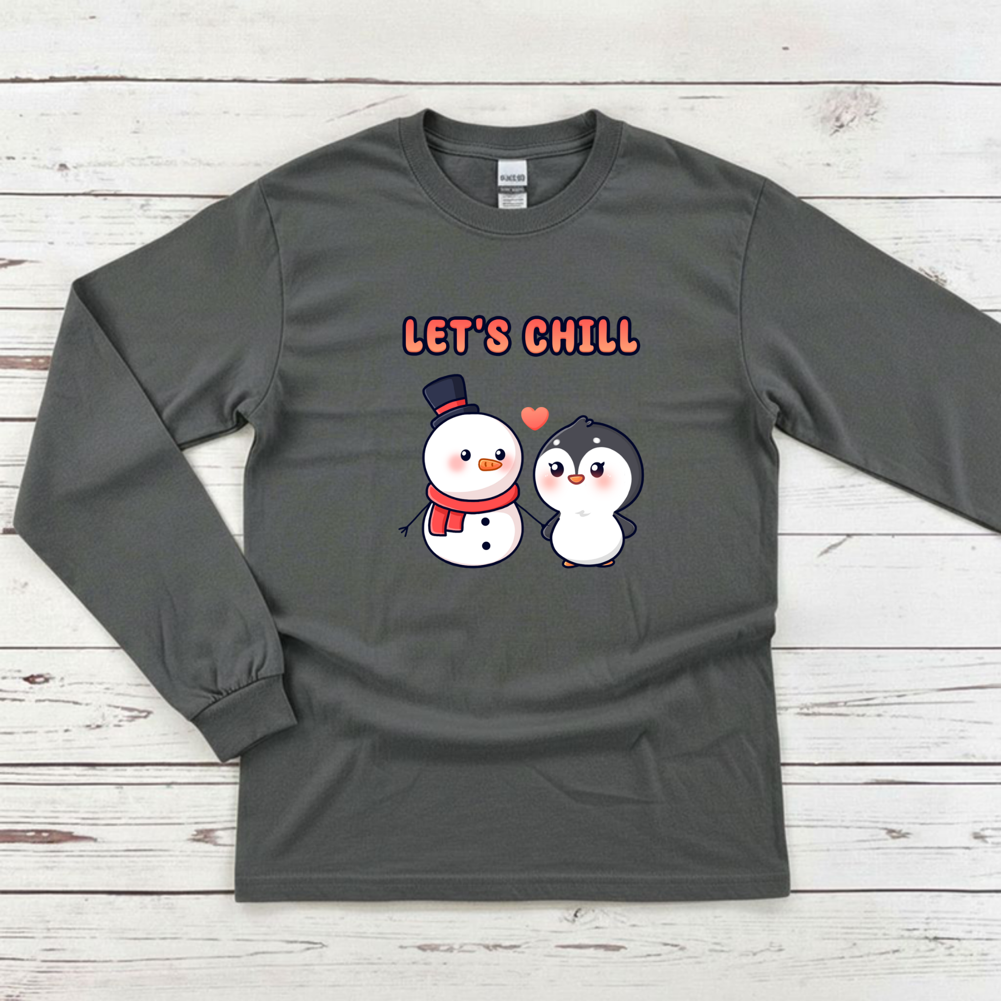 Let's Chill Snowman and Penguin Couple Long Sleeve Shirt
