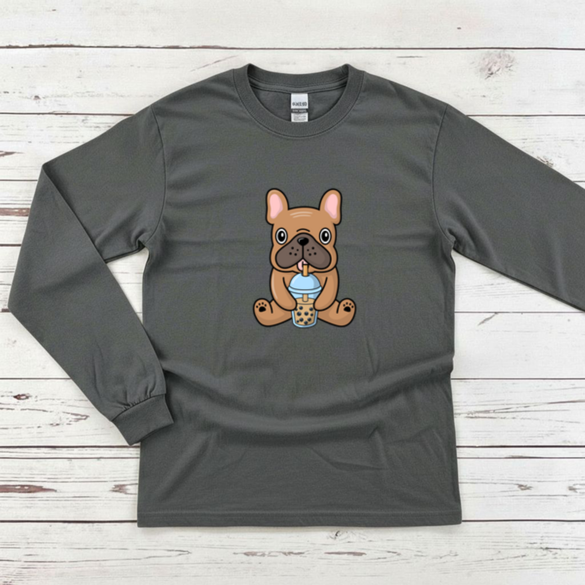 French Bulldog Drinking Boba Long Sleeve Shirt