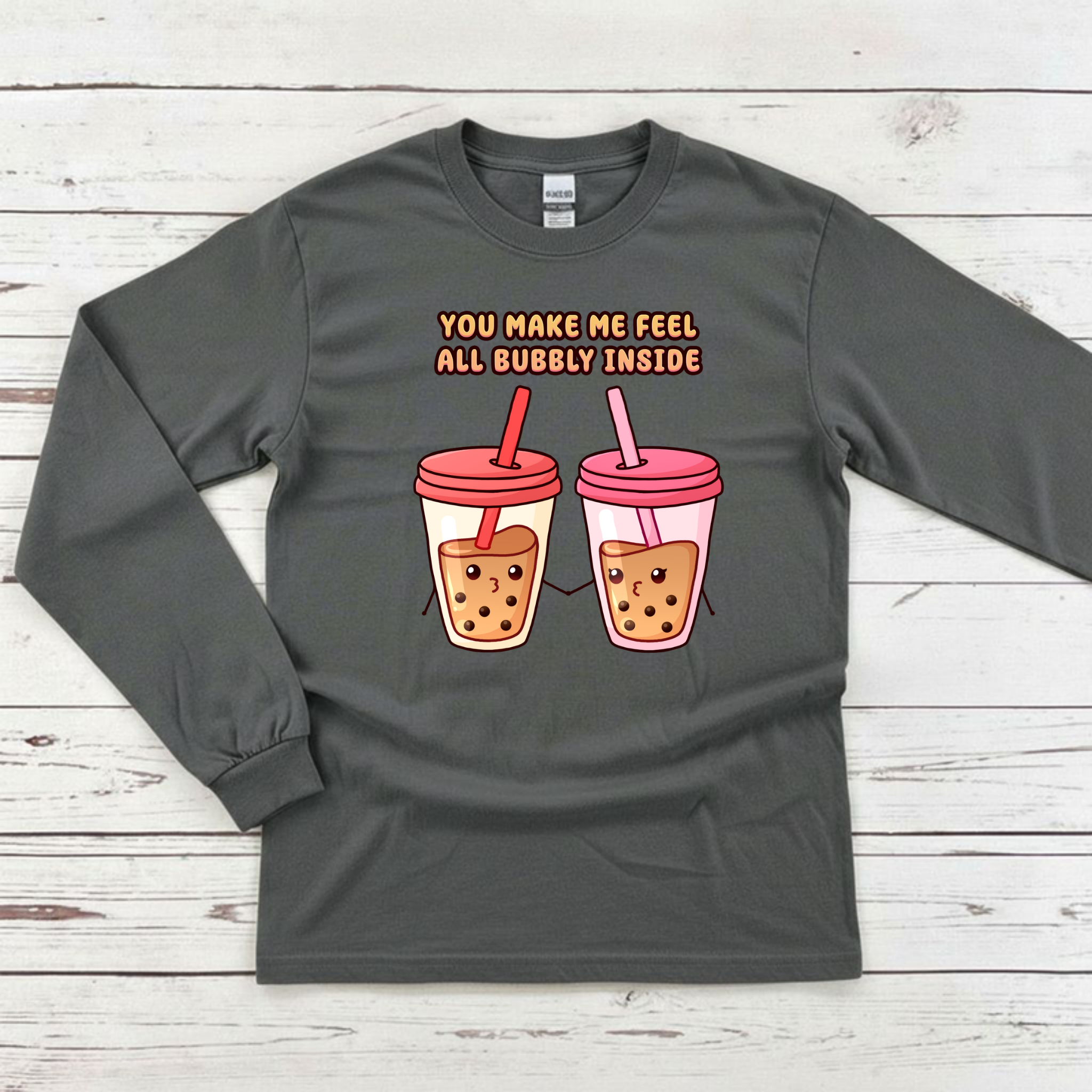You Make Me Feel All Bubbly Inside Boba Tea Couple Long Sleeve Shirt