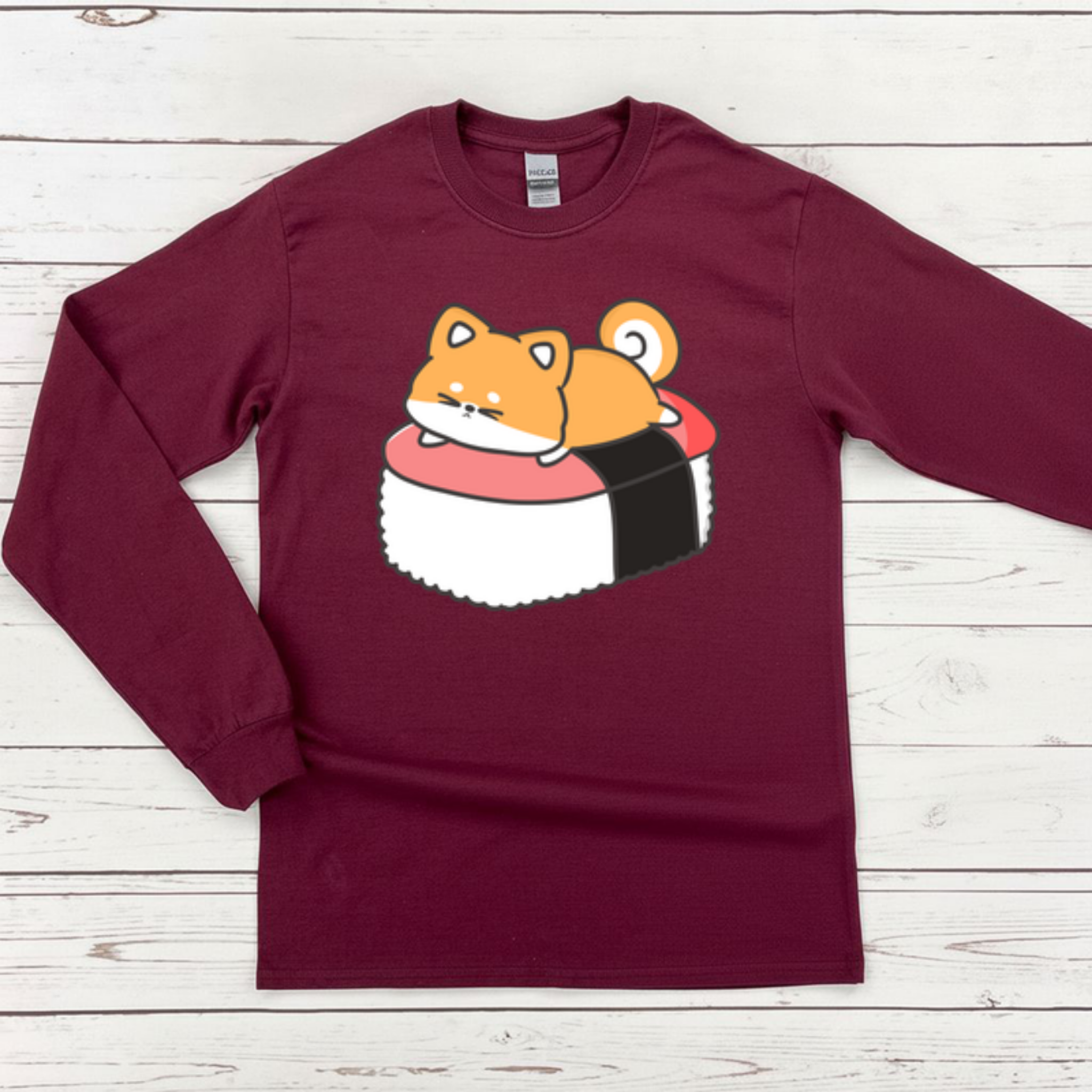 Puppy on Sushi Bed Long Sleeve Shirt