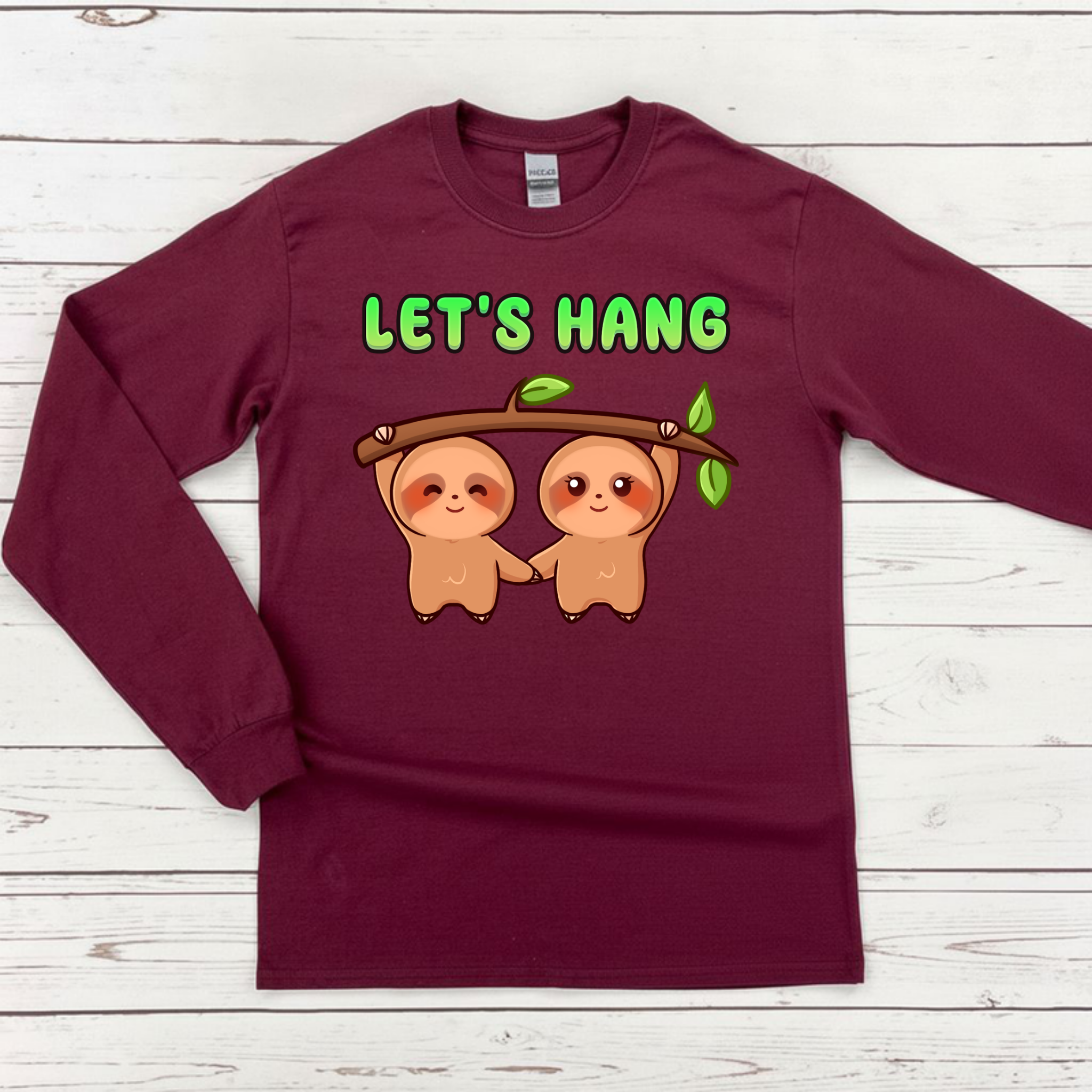 Let's Hang Sloth Couple Long Sleeve Shirt