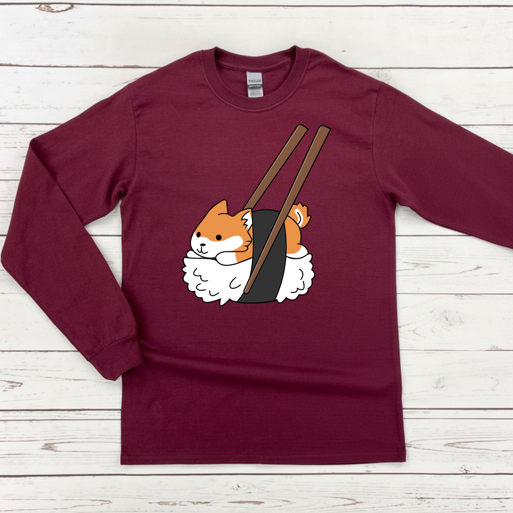 Shiba Inu Sushi with Chopsticks Long Sleeve Shirt