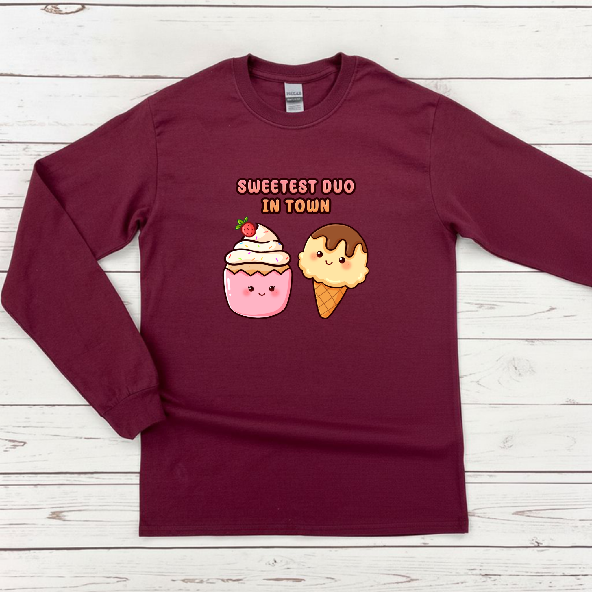 Sweetest Duo in Town Cupcake and Ice Cream Couple Long Sleeve Shirt