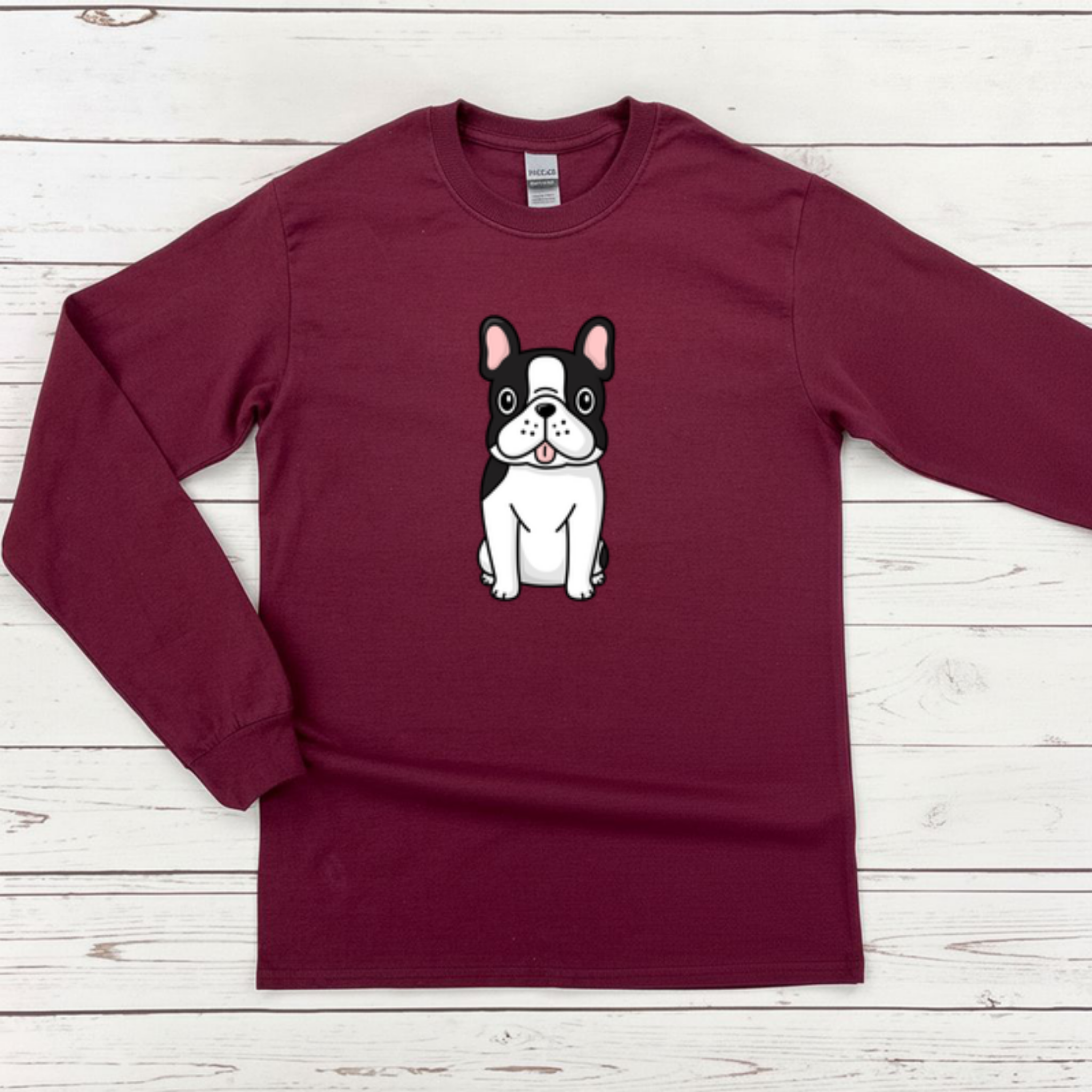 Black and White French Bulldog Long Sleeve Shirt