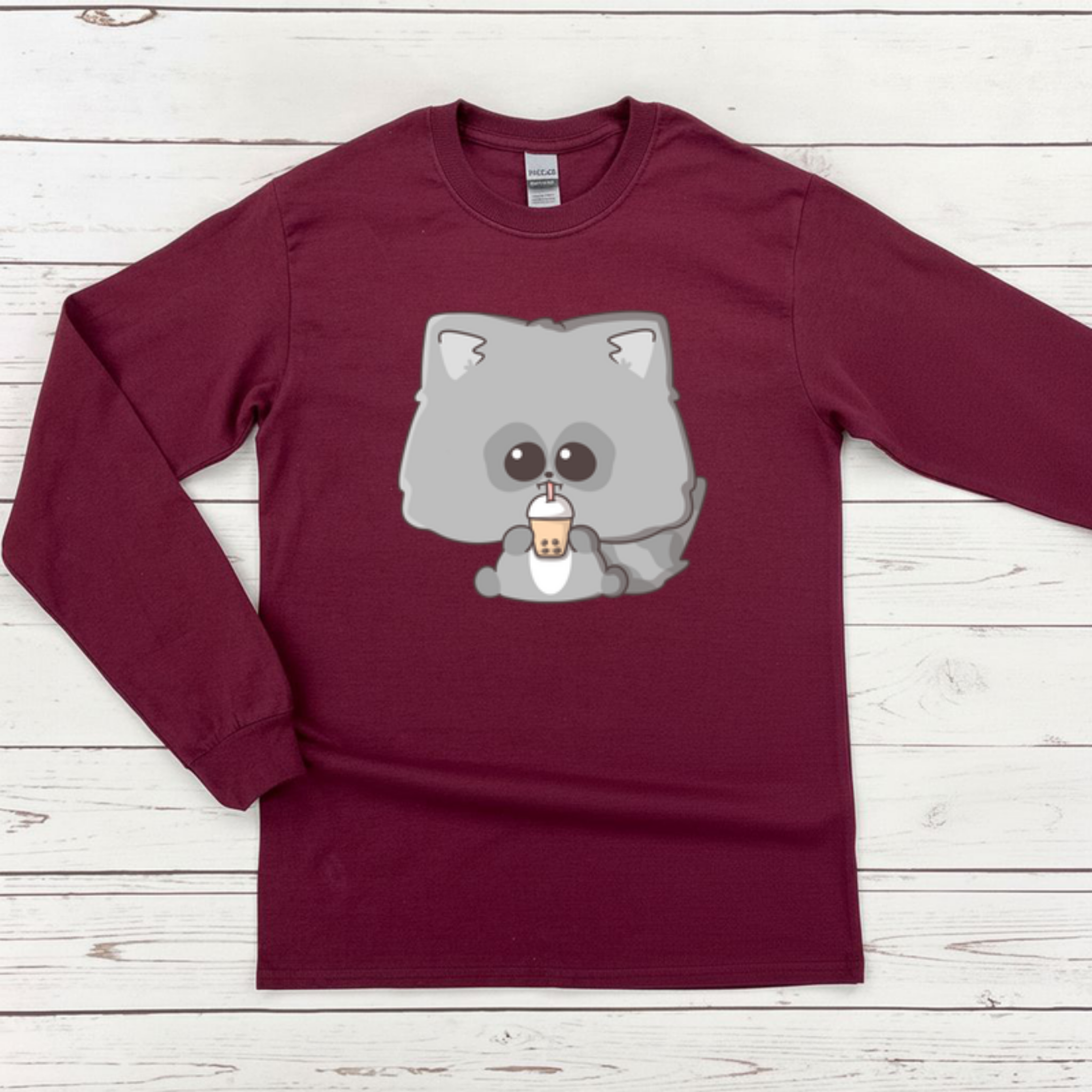 Raccoon Drinking Boba Tea Long Sleeve Shirt