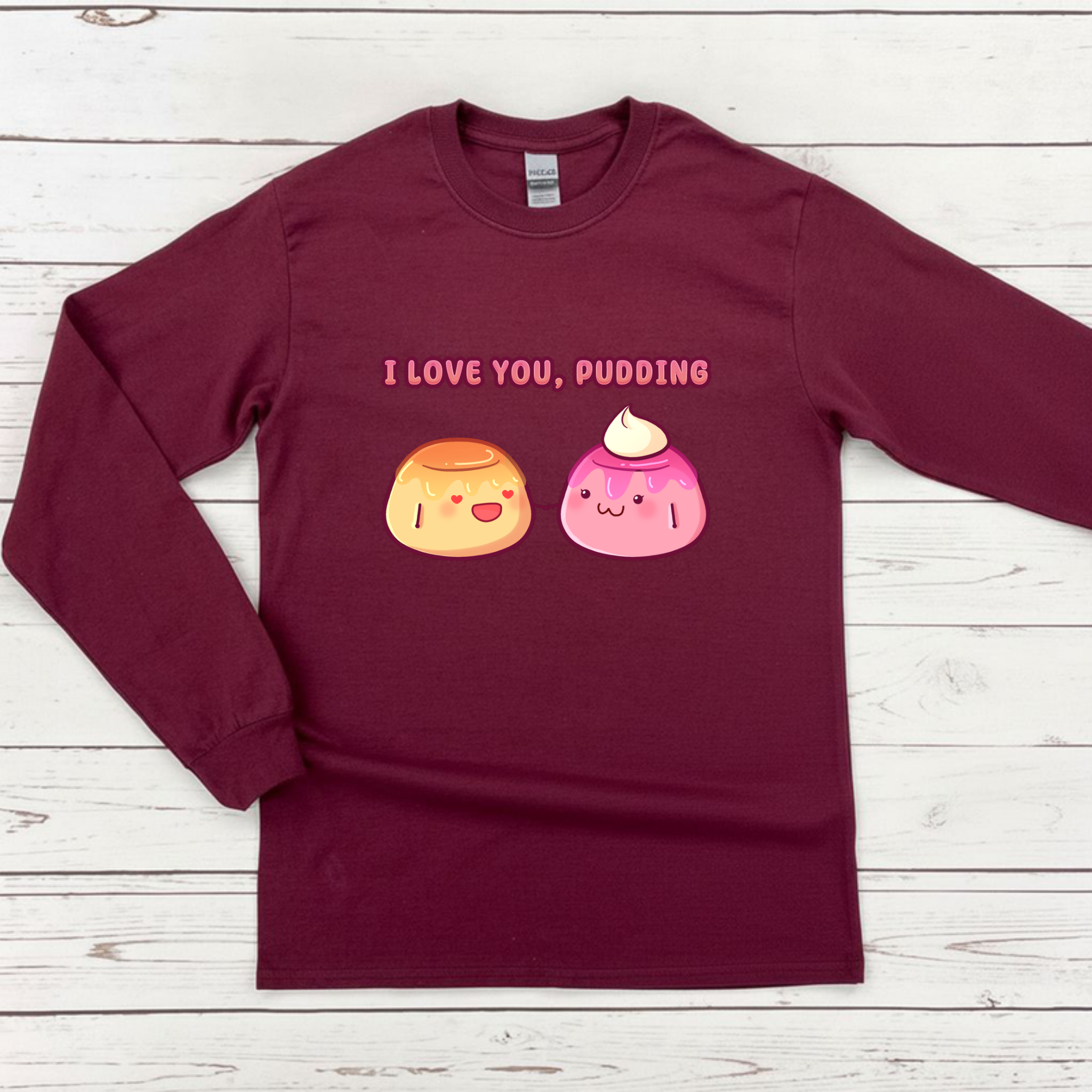 I Love You, Pudding Flan and Pudding Couple Long Sleeve Shirt
