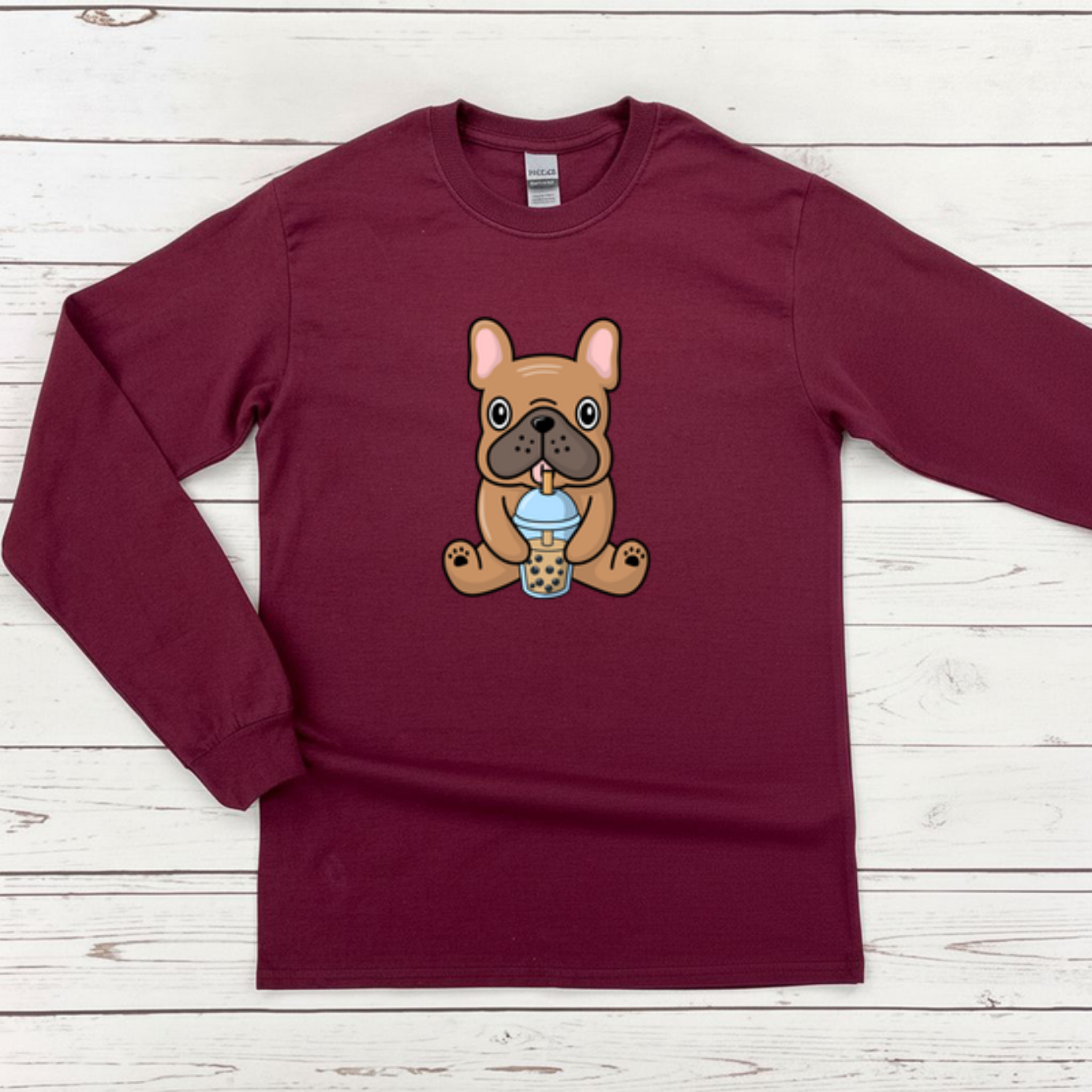 French Bulldog Drinking Boba Long Sleeve Shirt
