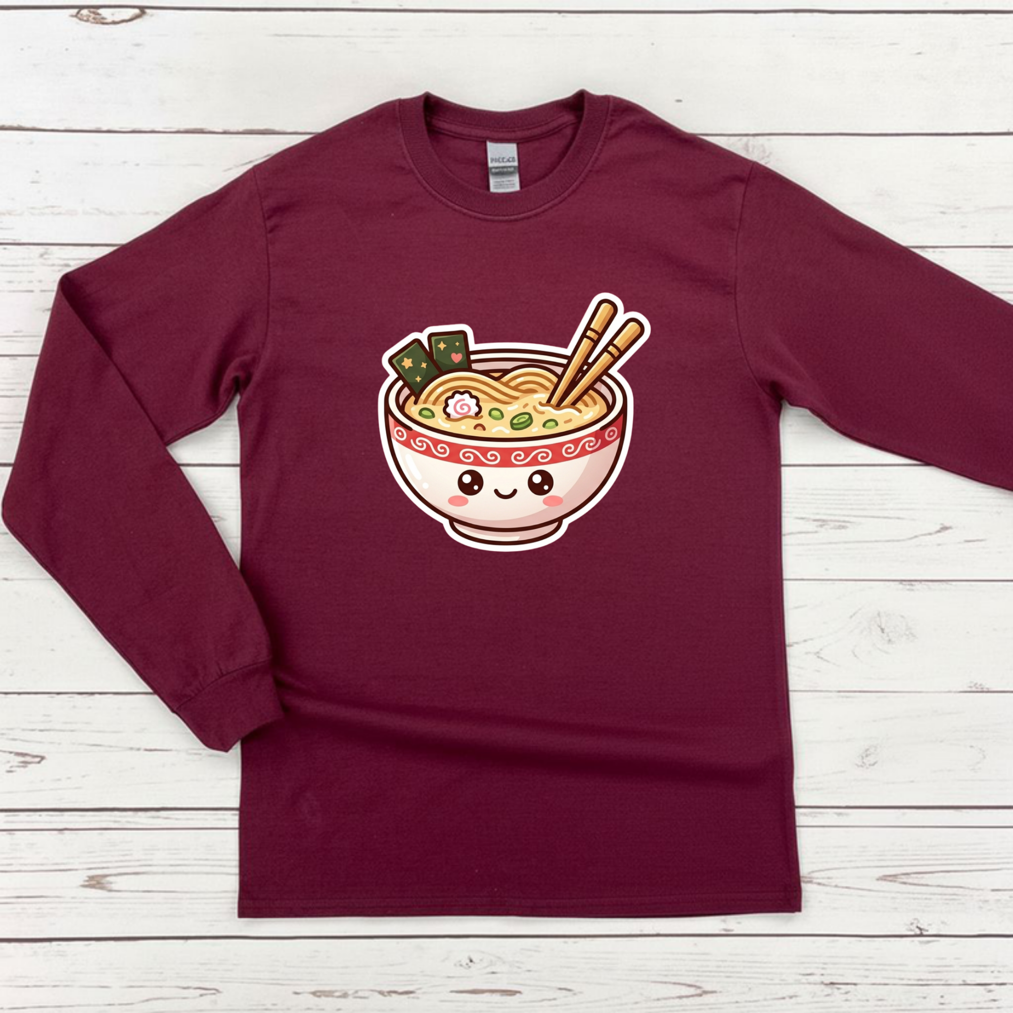Happy Ramen Bowl Mascot Long Sleeve Shirt