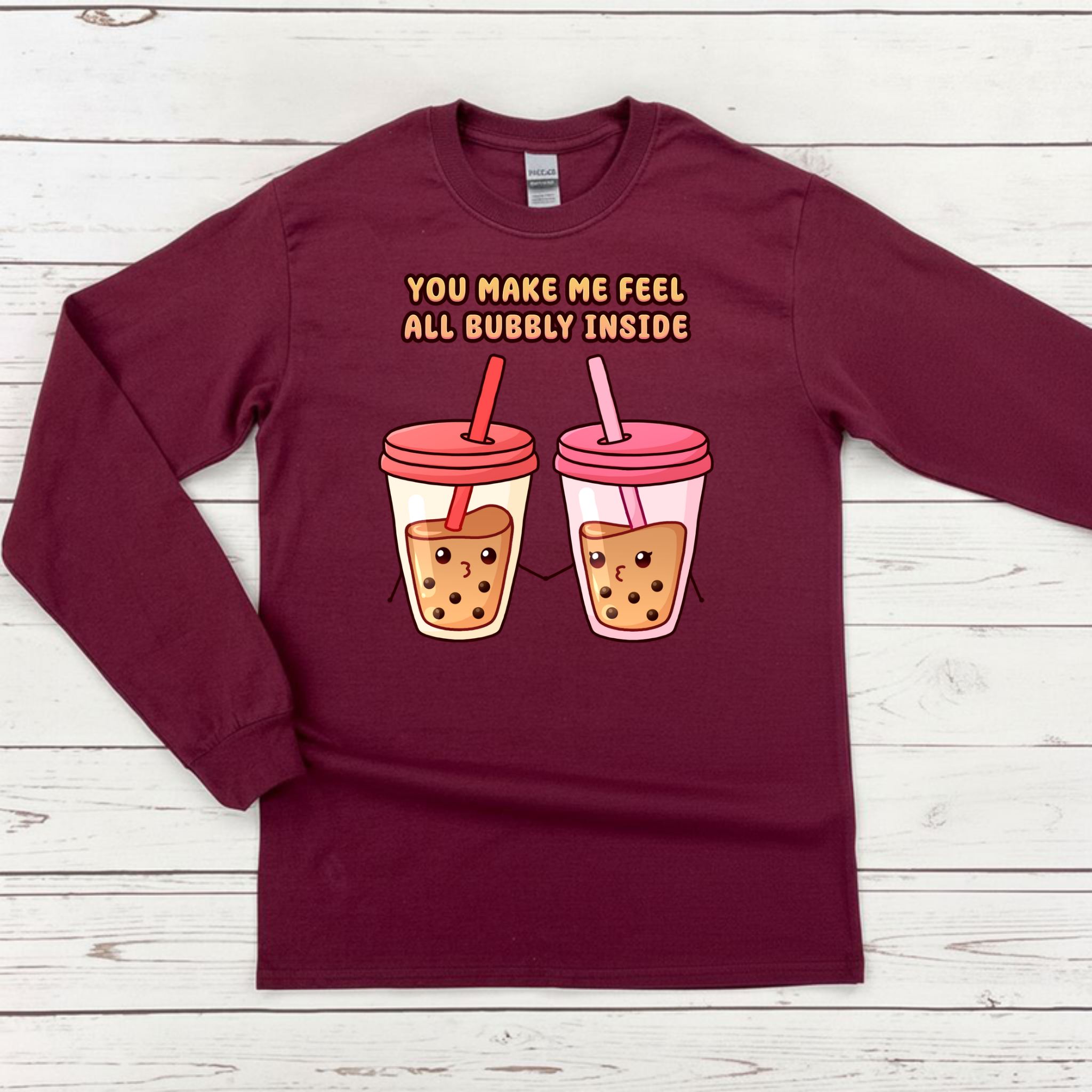 You Make Me Feel All Bubbly Inside Boba Tea Couple Long Sleeve Shirt