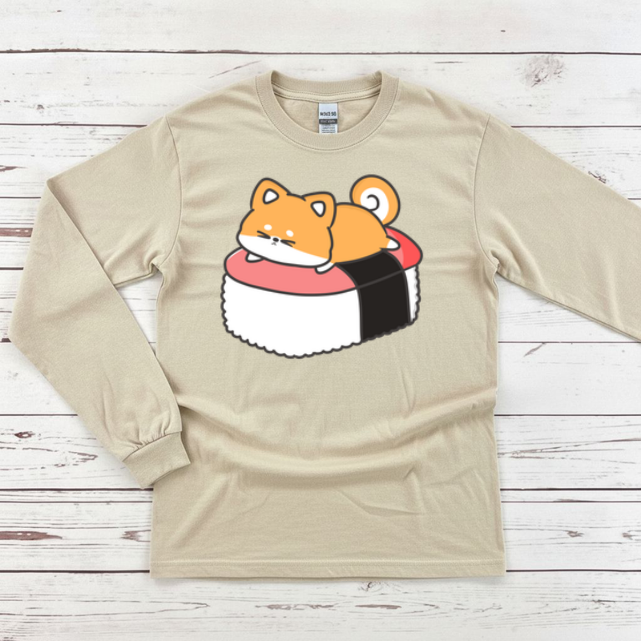Puppy on Sushi Bed Long Sleeve Shirt