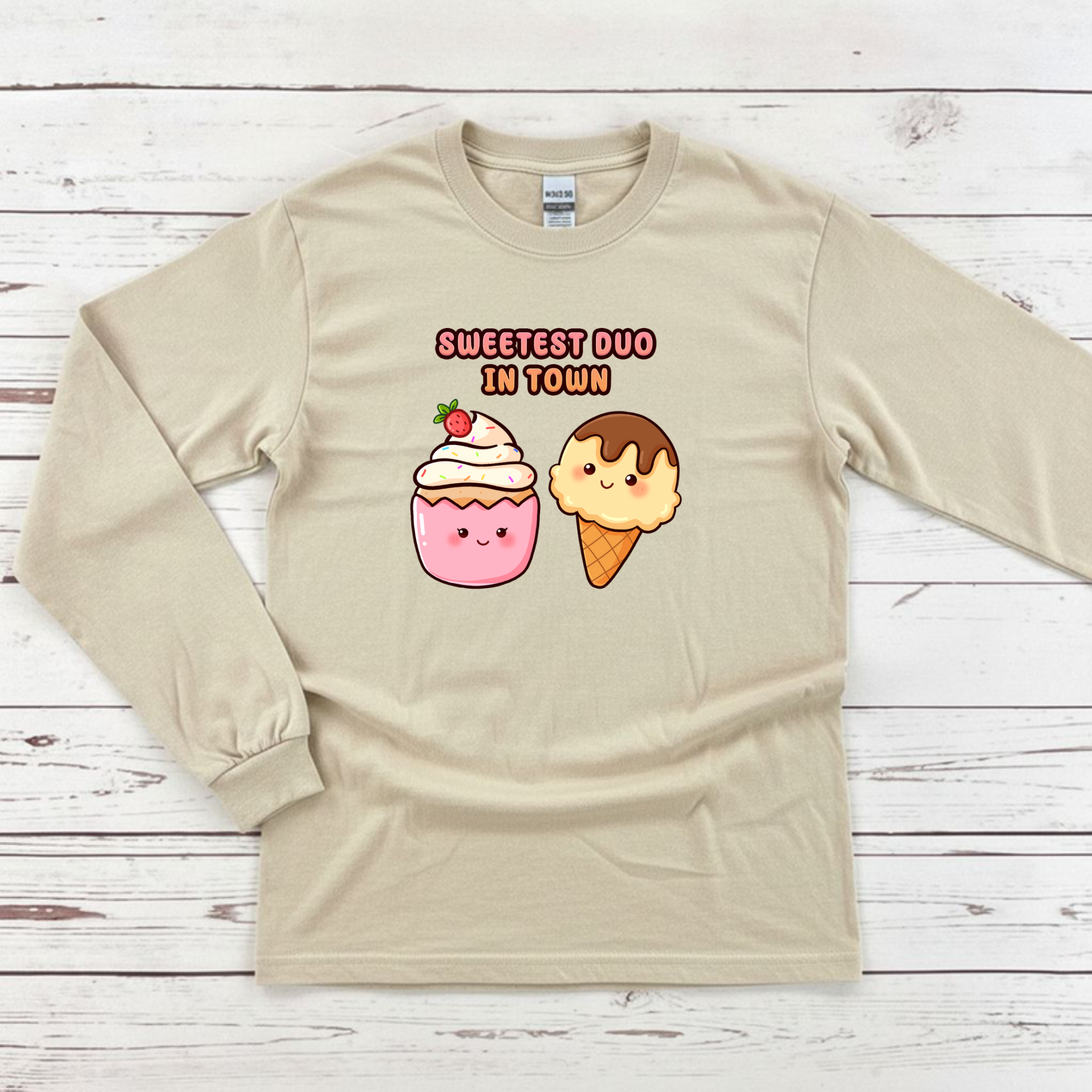 Sweetest Duo in Town Cupcake and Ice Cream Couple Long Sleeve Shirt