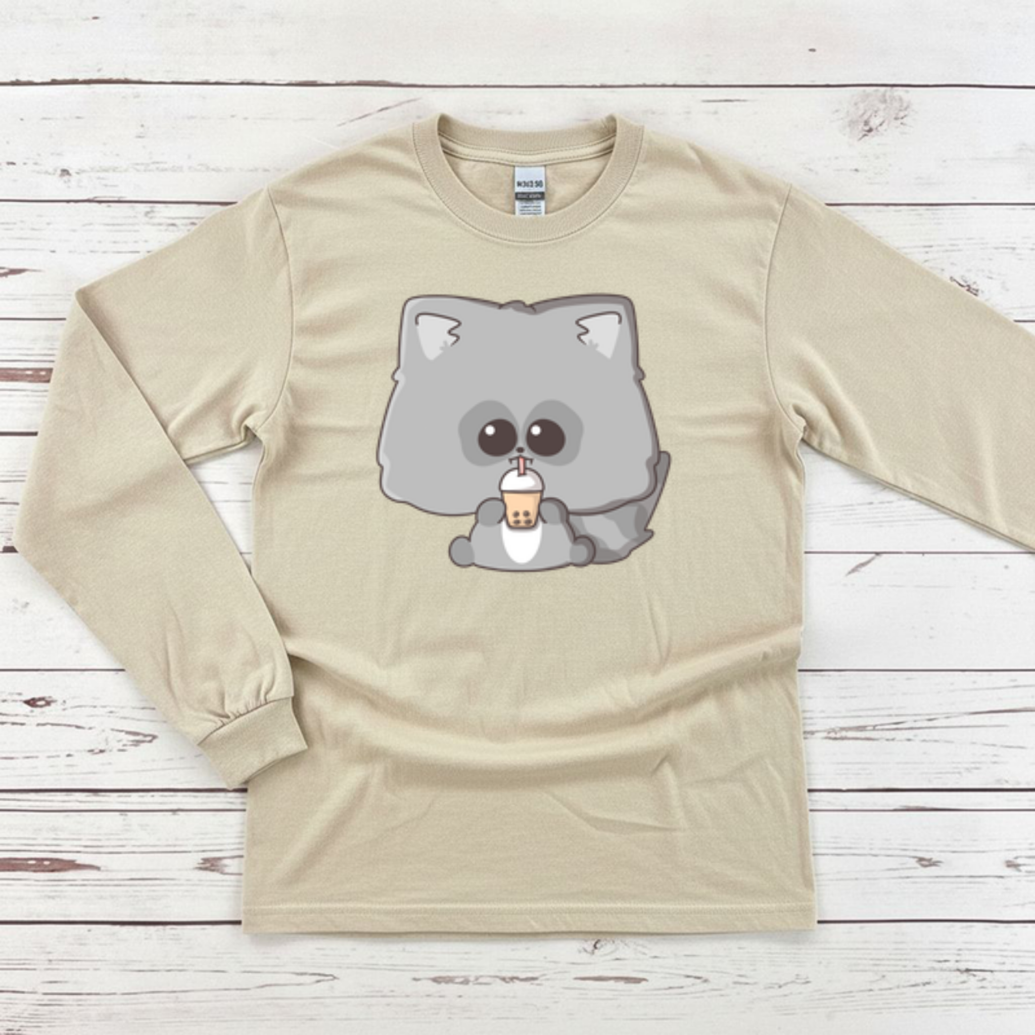Raccoon Drinking Boba Tea Long Sleeve Shirt