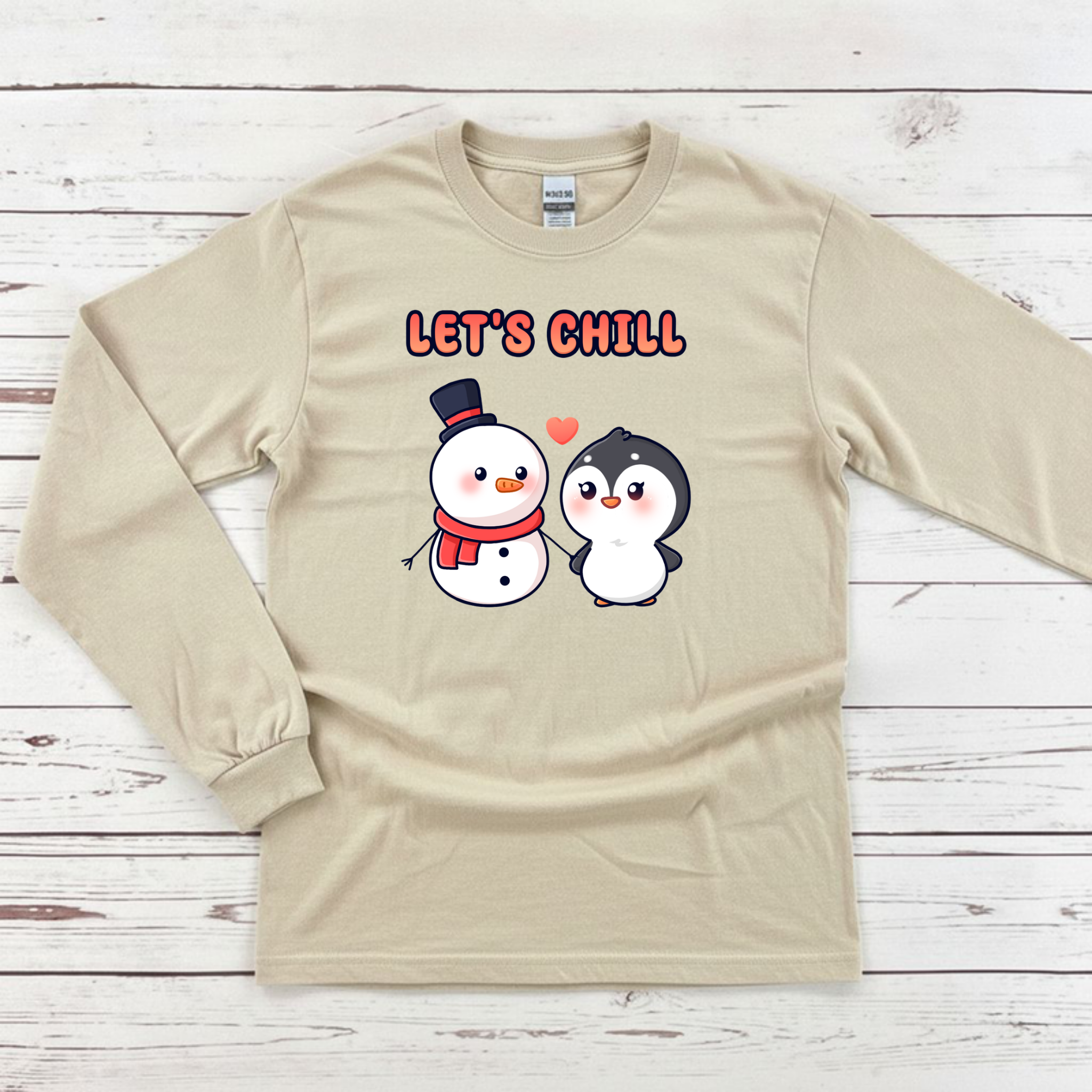 Let's Chill Snowman and Penguin Couple Long Sleeve Shirt