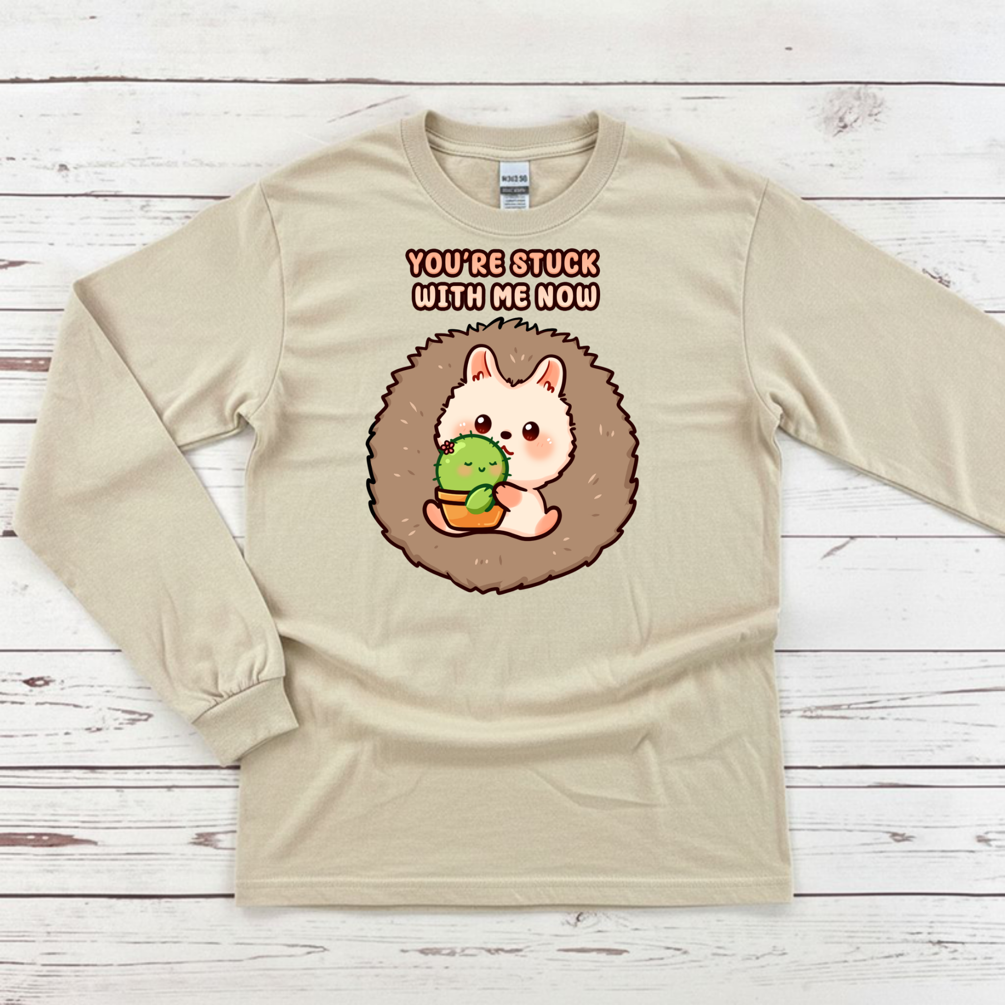 You're Stuck with Me Now Porcupine and Succulent Cactus Couple Long Sleeve Shirt