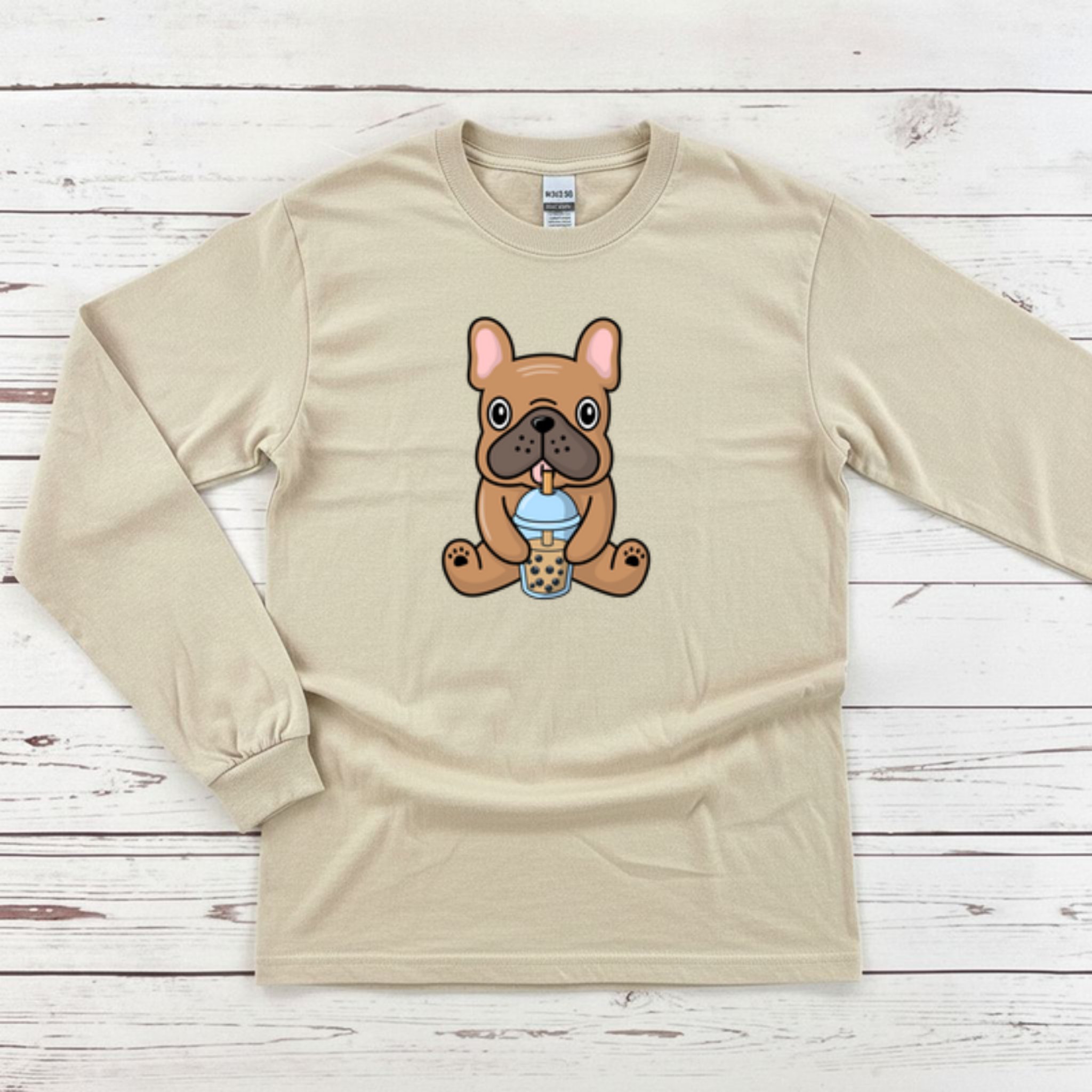 French Bulldog Drinking Boba Long Sleeve Shirt