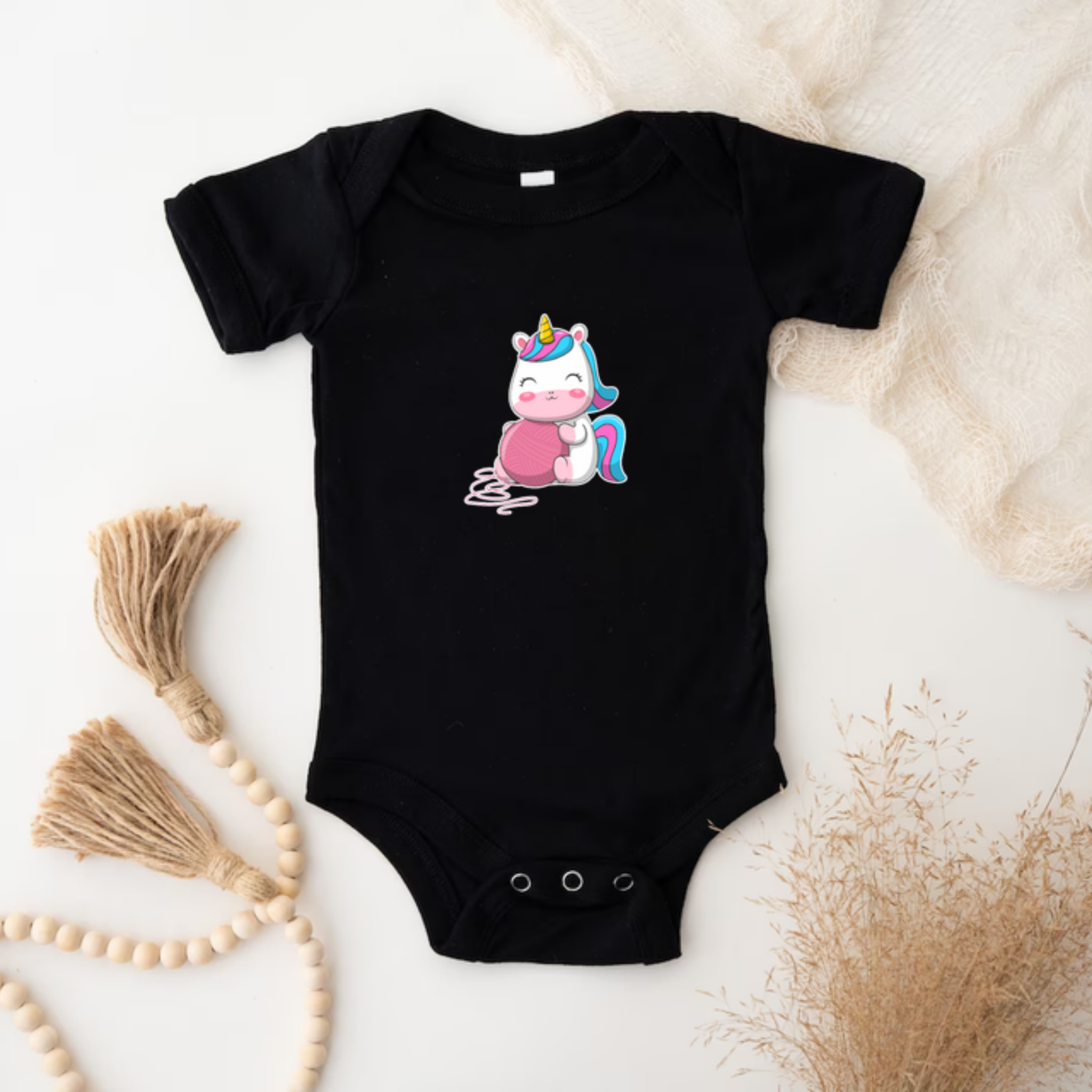 Rainbow Baby Unicorn with Yarn Onesie