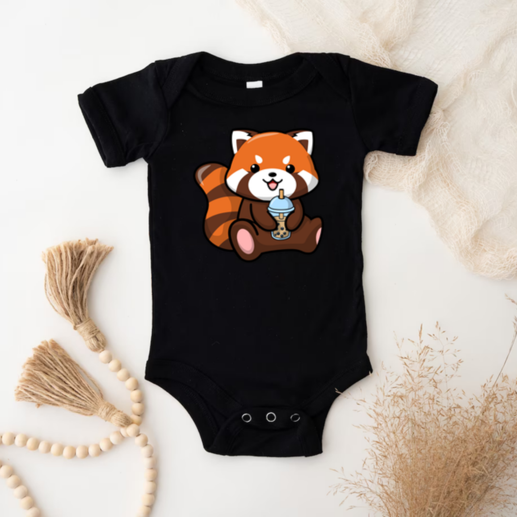 Red Panda Drinking Boba Tea Onesie