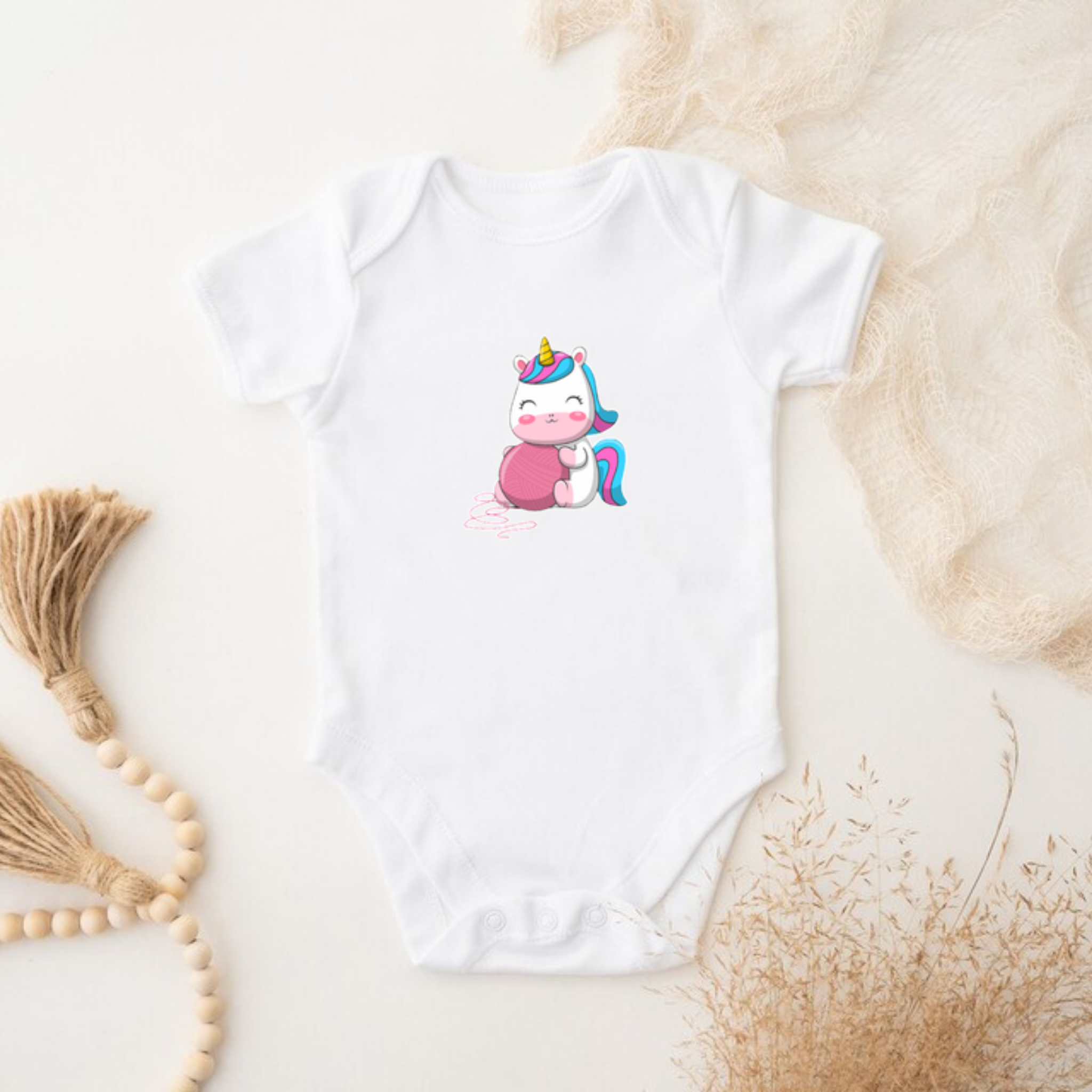 Rainbow Baby Unicorn with Yarn Onesie