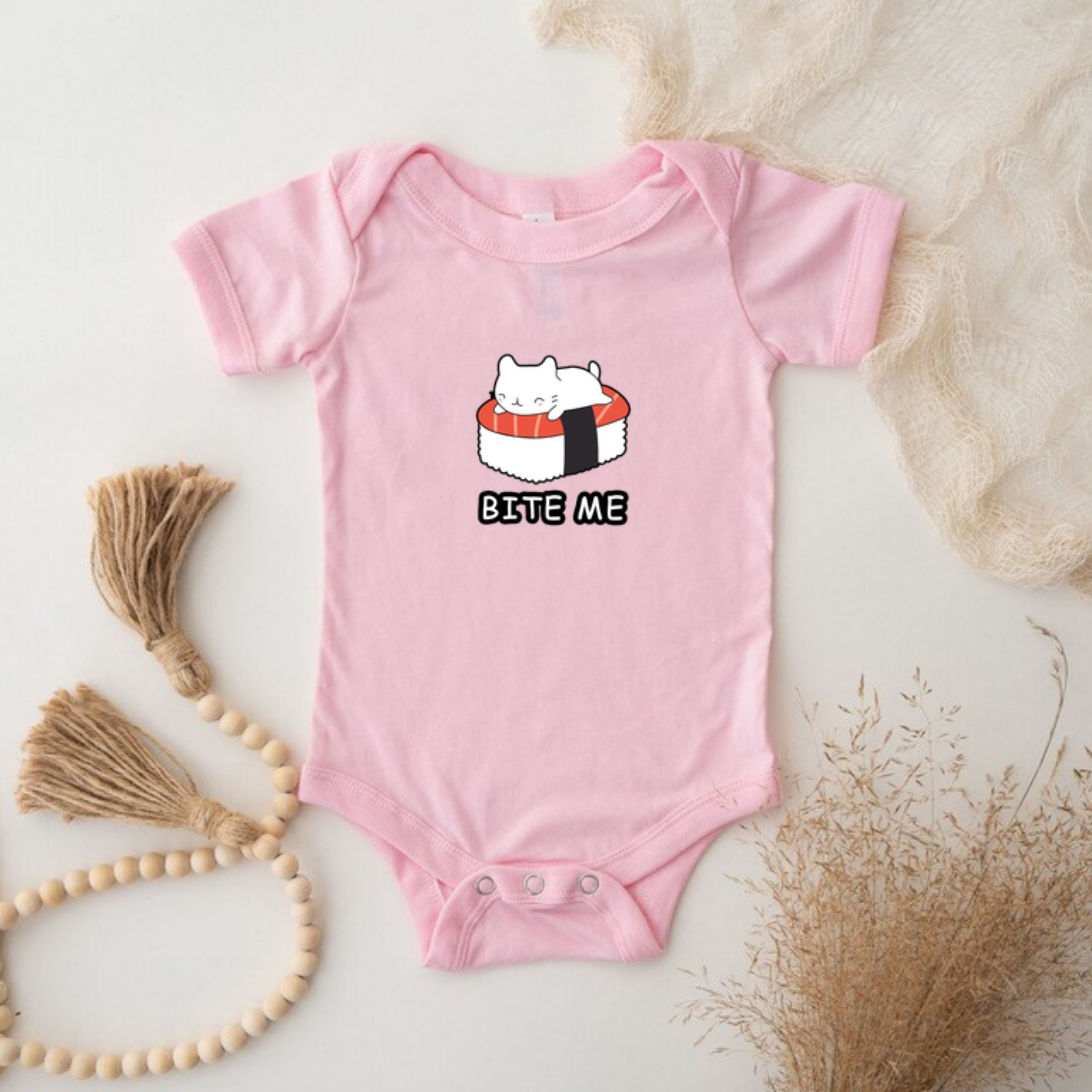 Bite Me White Kitten on Sushi Bed Onesie