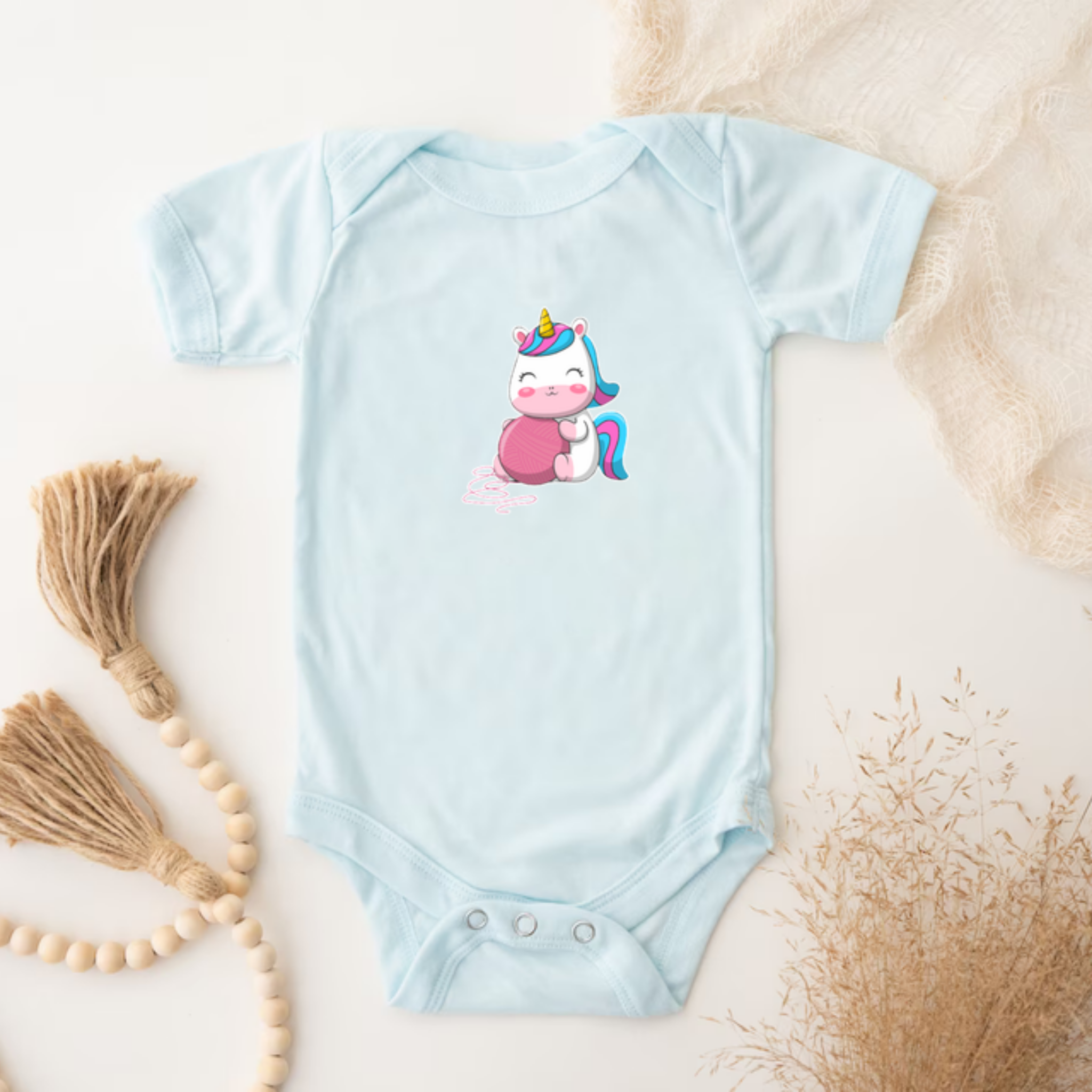 Rainbow Baby Unicorn with Yarn Onesie
