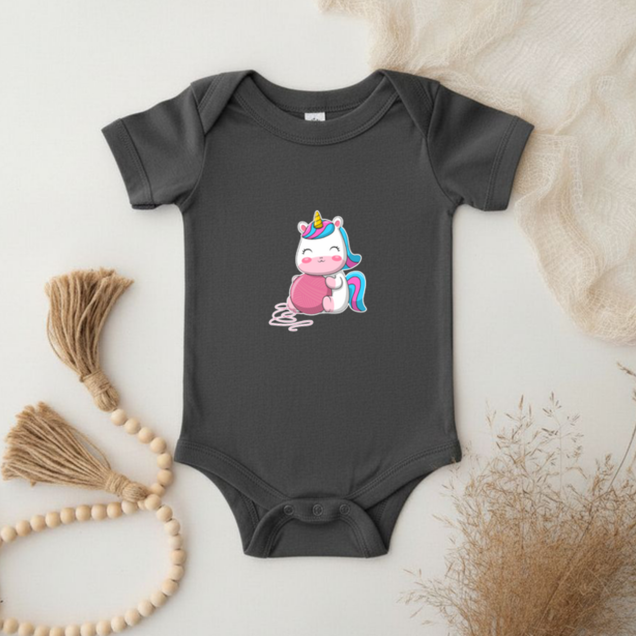 Rainbow Baby Unicorn with Yarn Onesie