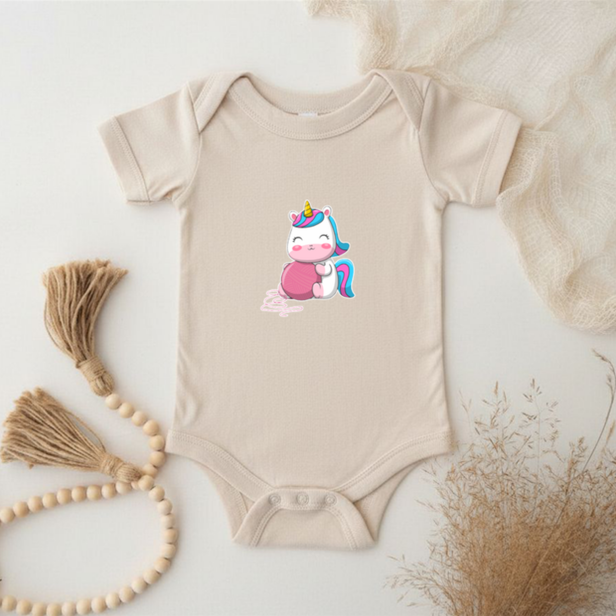 Rainbow Baby Unicorn with Yarn Onesie