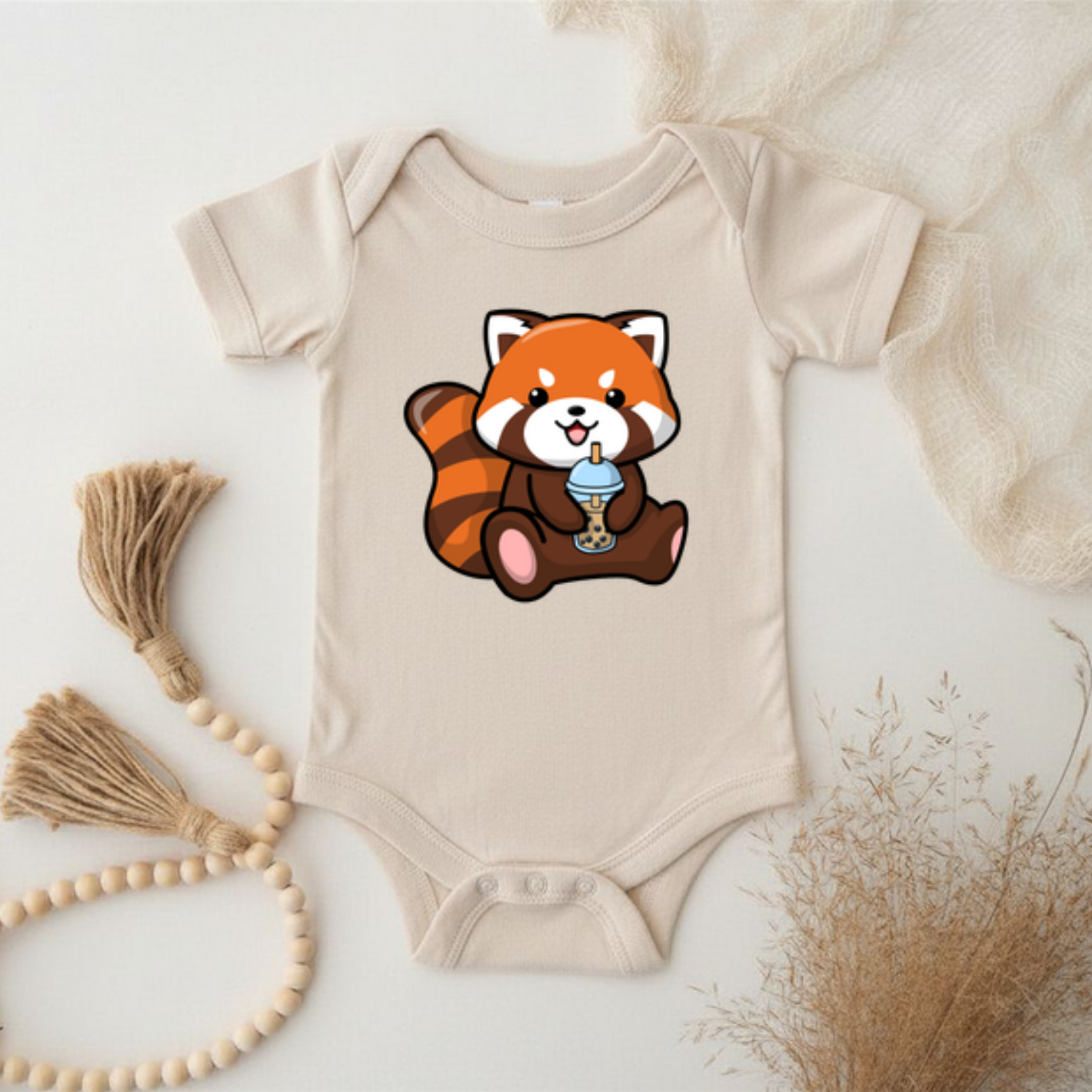 Red Panda Drinking Boba Tea Onesie