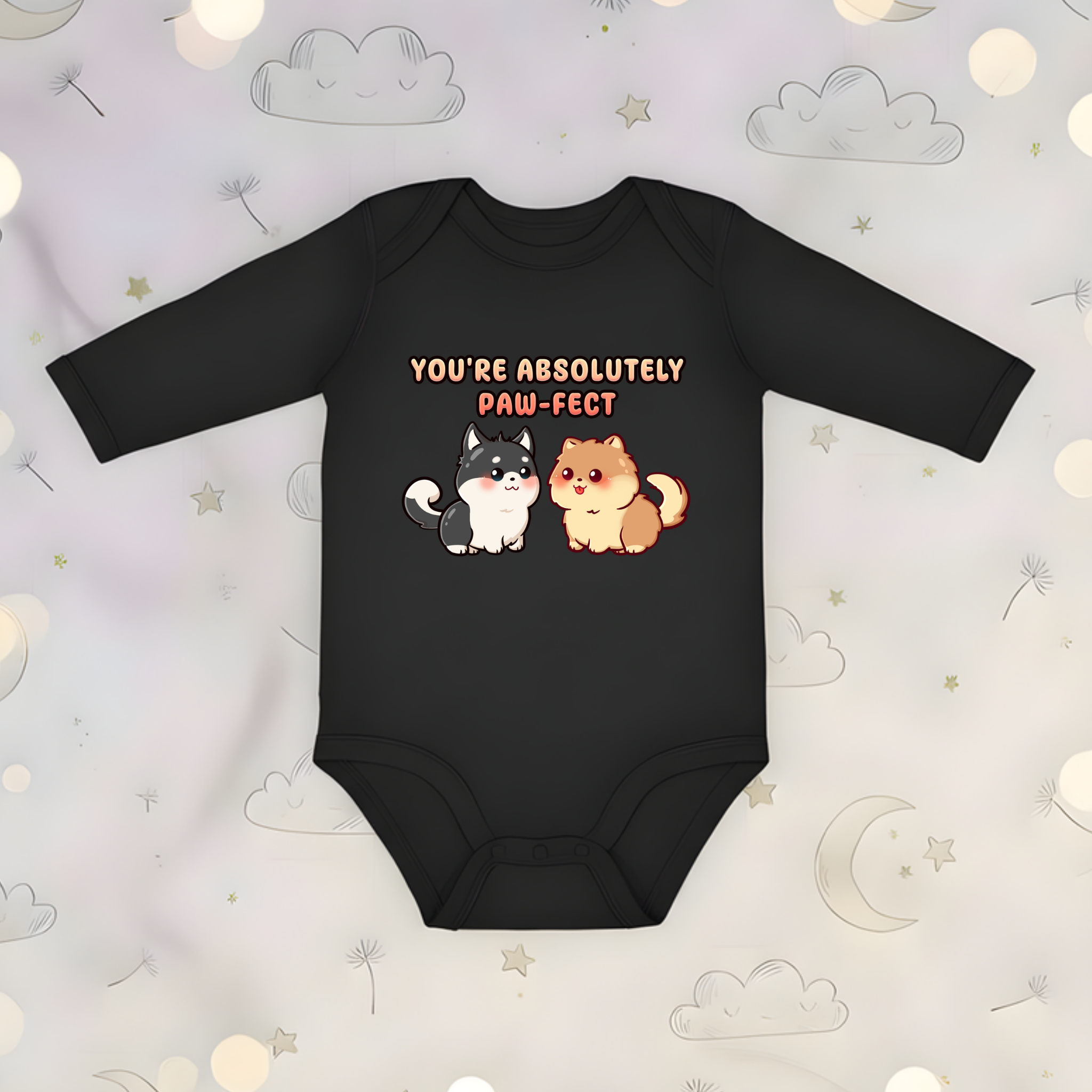 You're Absolutely Paw-fect Dog Couple - Husky & Pomeranian Long Sleeve Onesie