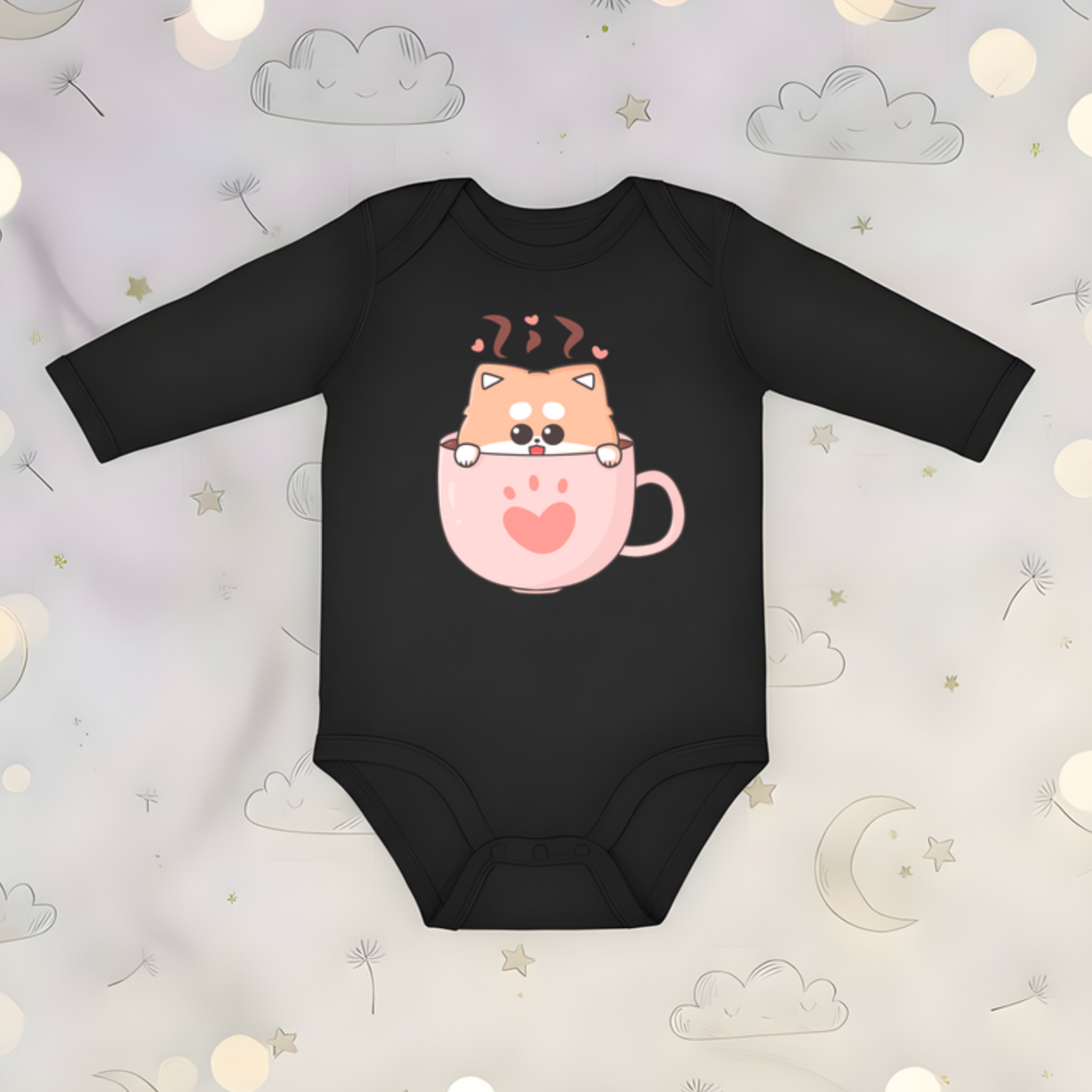 Puppy in a Teacup Long Sleeve Onesie