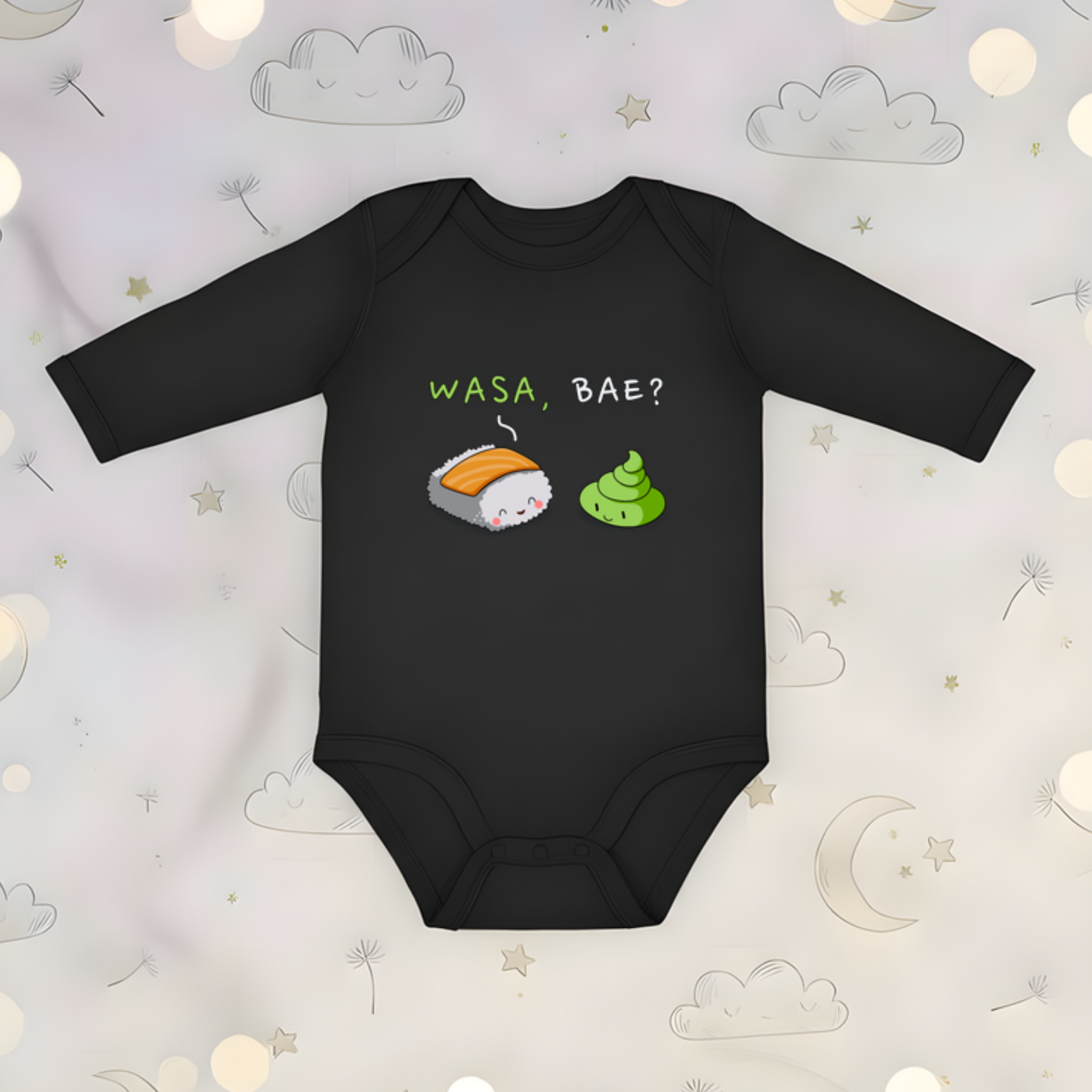 Wasa, Bae? Sushi and Wasabi Couple Long Sleeve Onesie