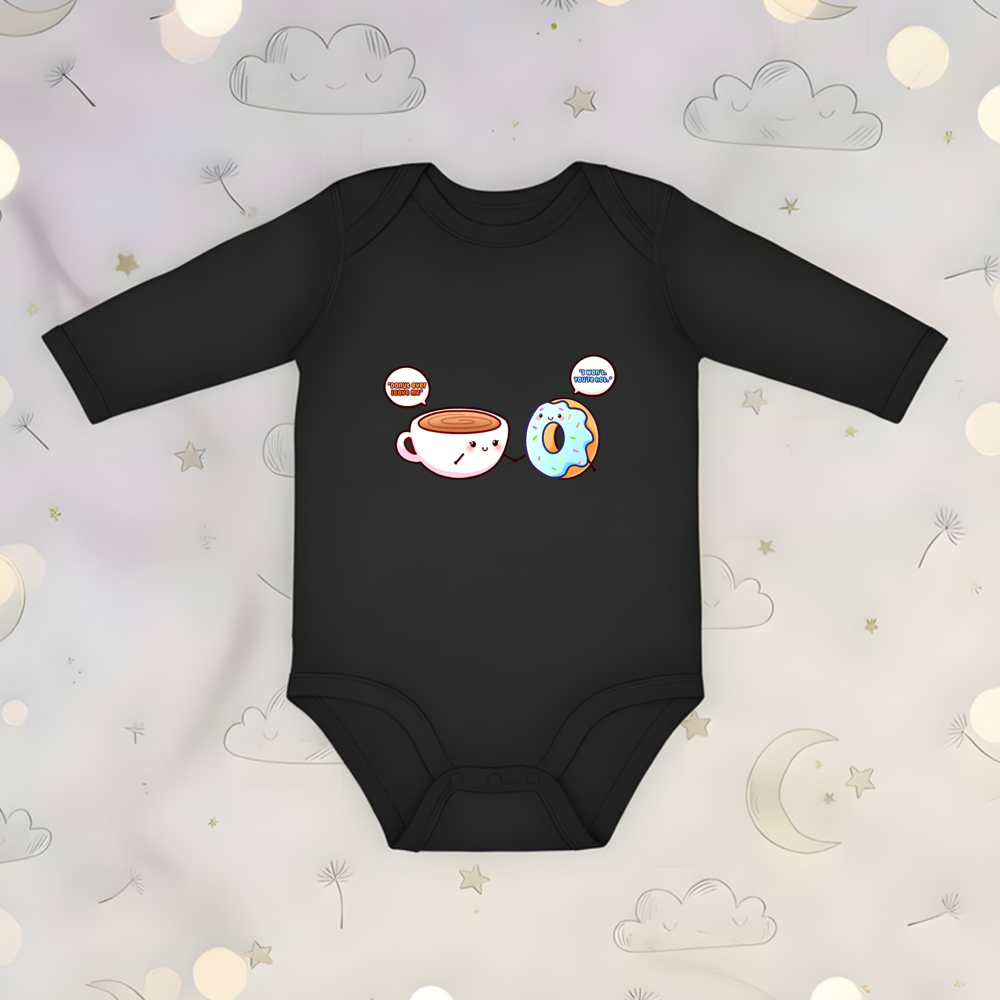 Donut Ever Leave Me Coffee and Donut Couple Long Sleeve Onesie