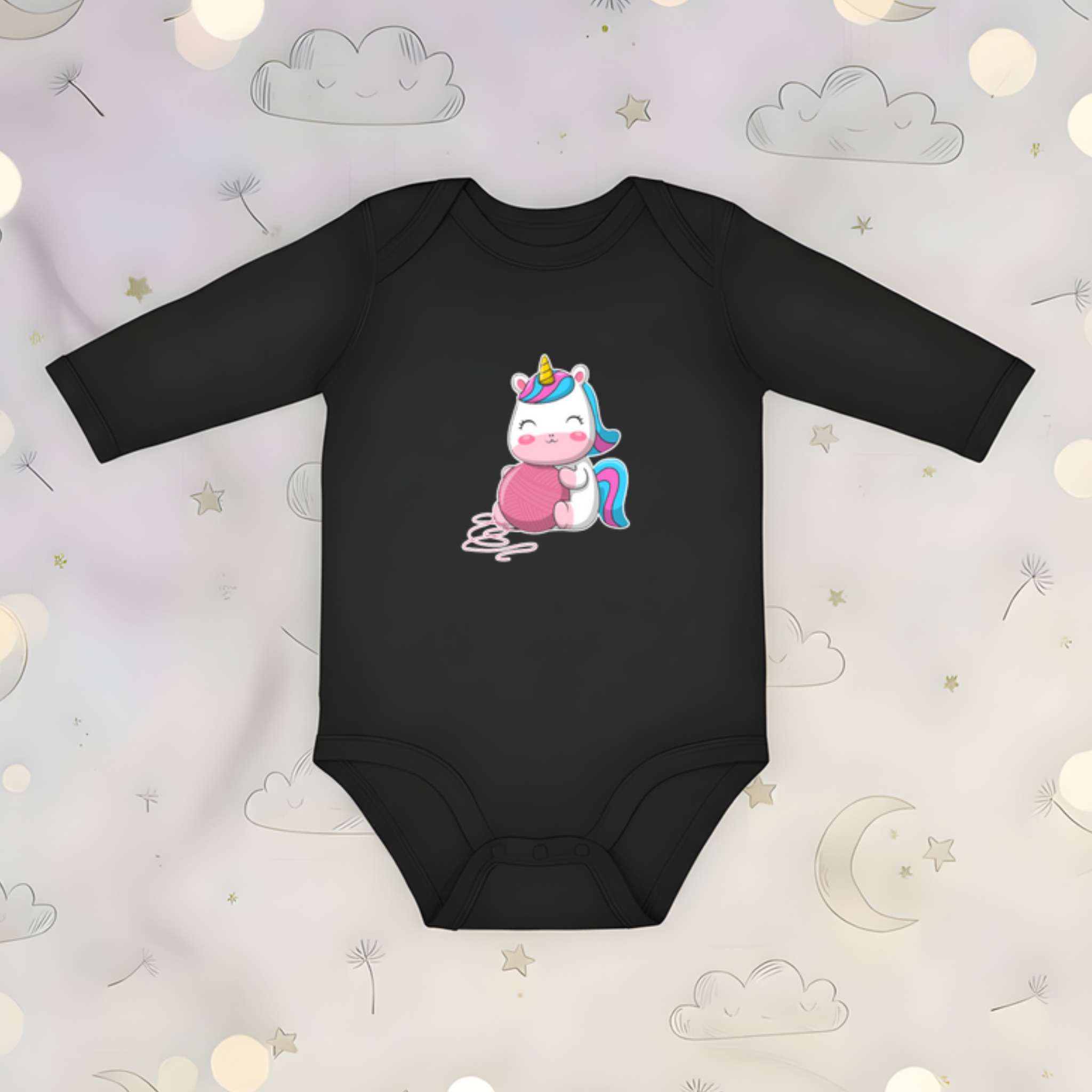 Rainbow Baby Unicorn with Yarn Long Sleeve Onesie