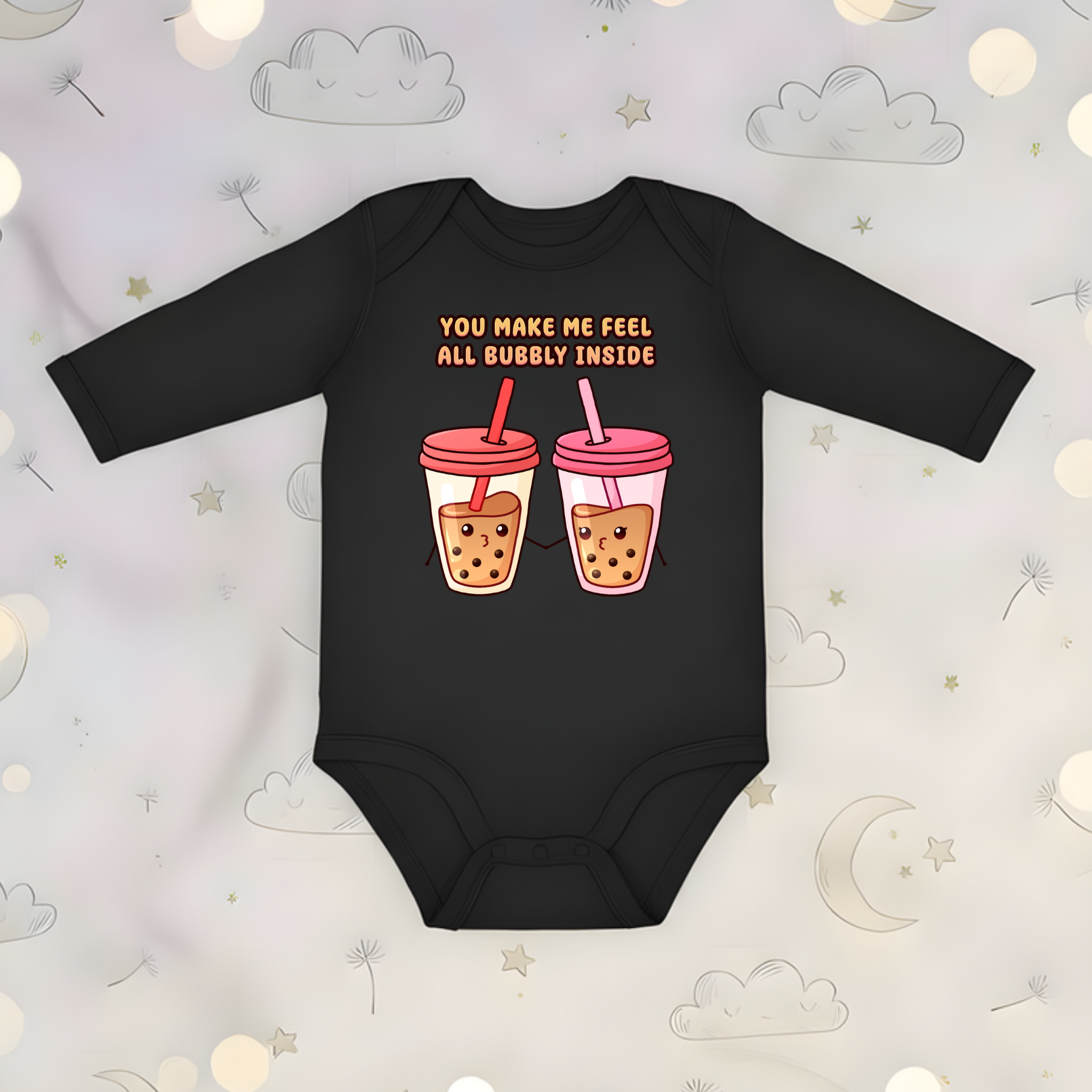 You Make Me Feel All Bubbly Inside Boba Tea Couple Long Sleeve Onesie