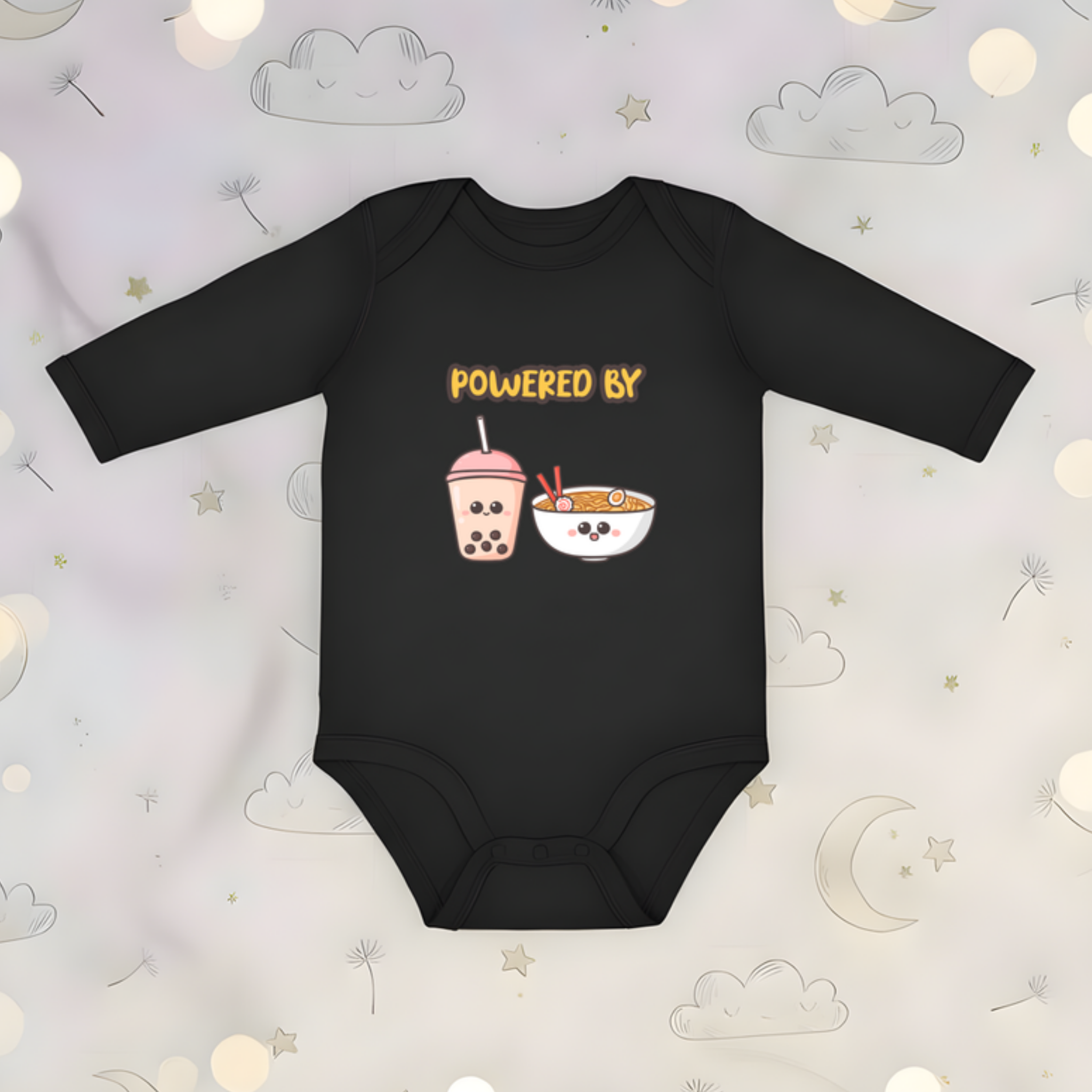 Powered by Boba Tea and Ramen Long Sleeve Onesie