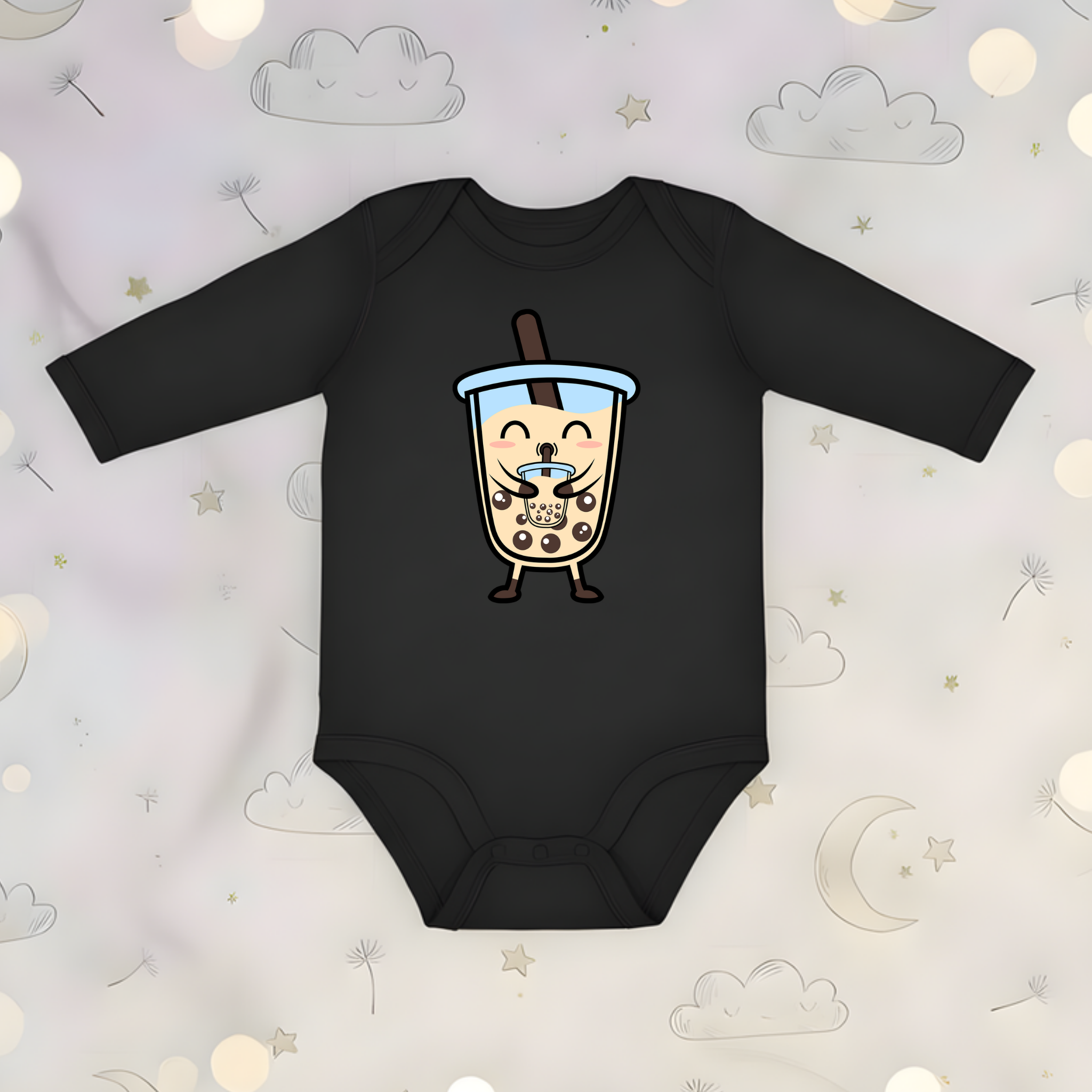 Boba Character Drinking Boba Tea Long Sleeve Onesie
