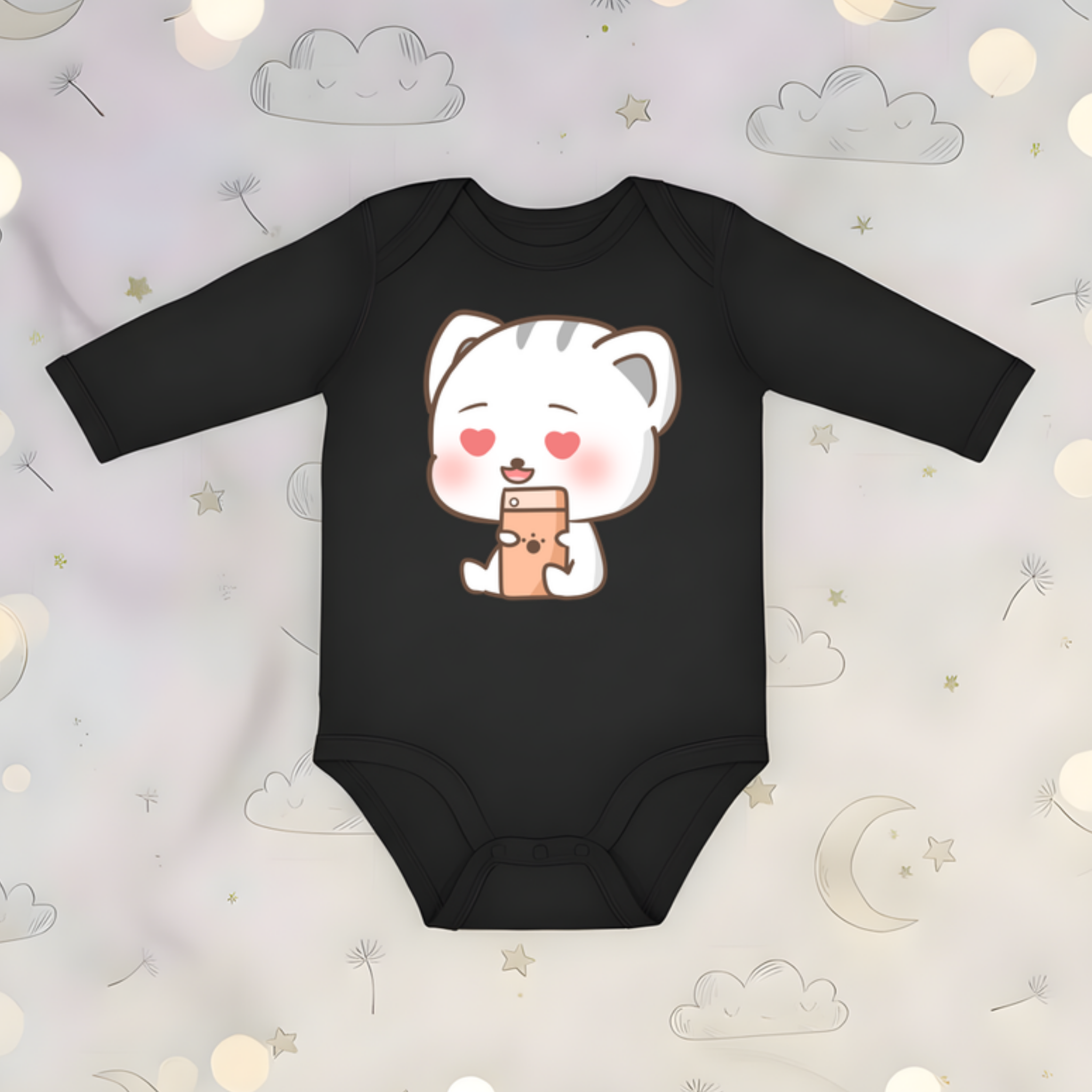 Texting in Love Kitten Long Sleeve Onesie