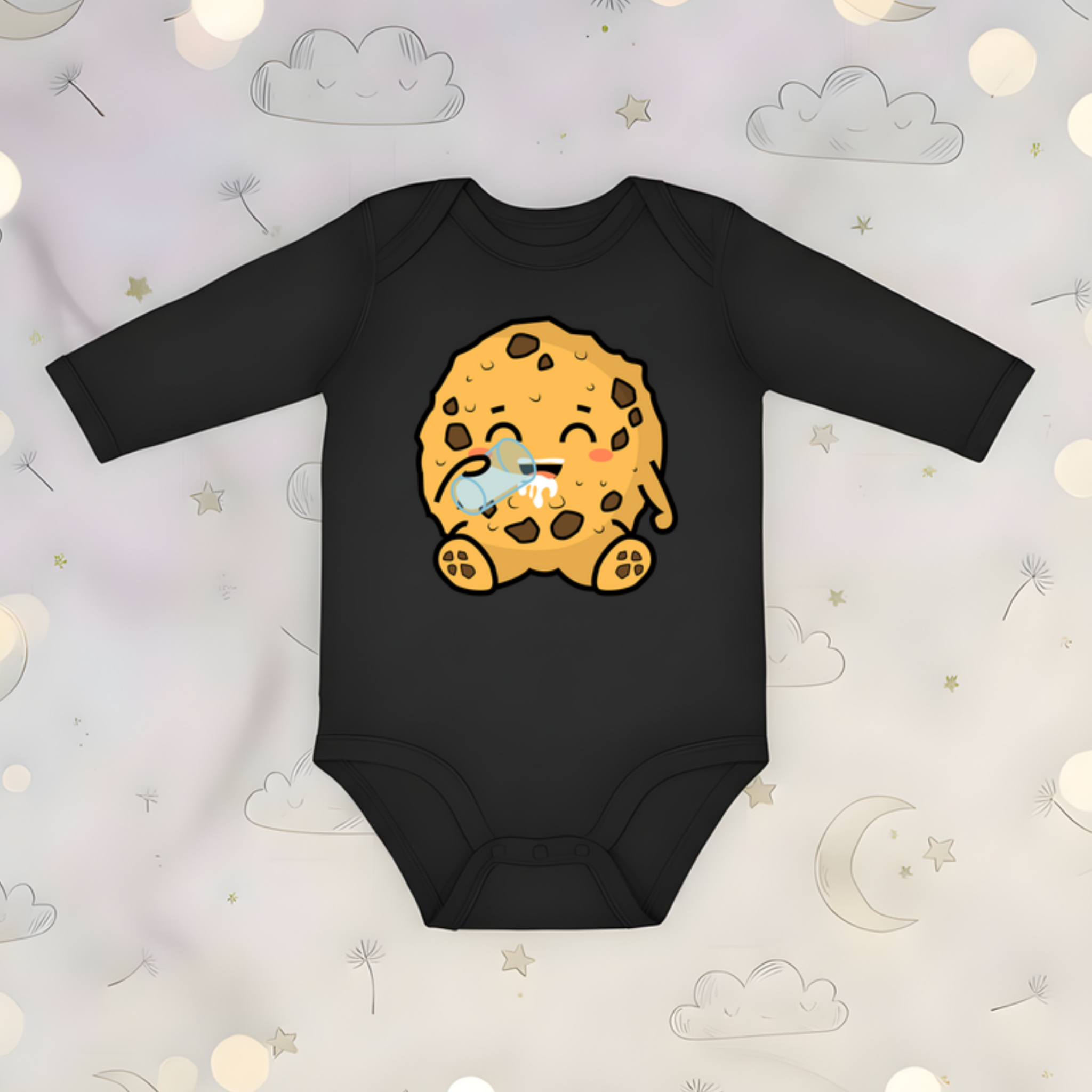 Cookie Drinking Milk Long Sleeve Onesie