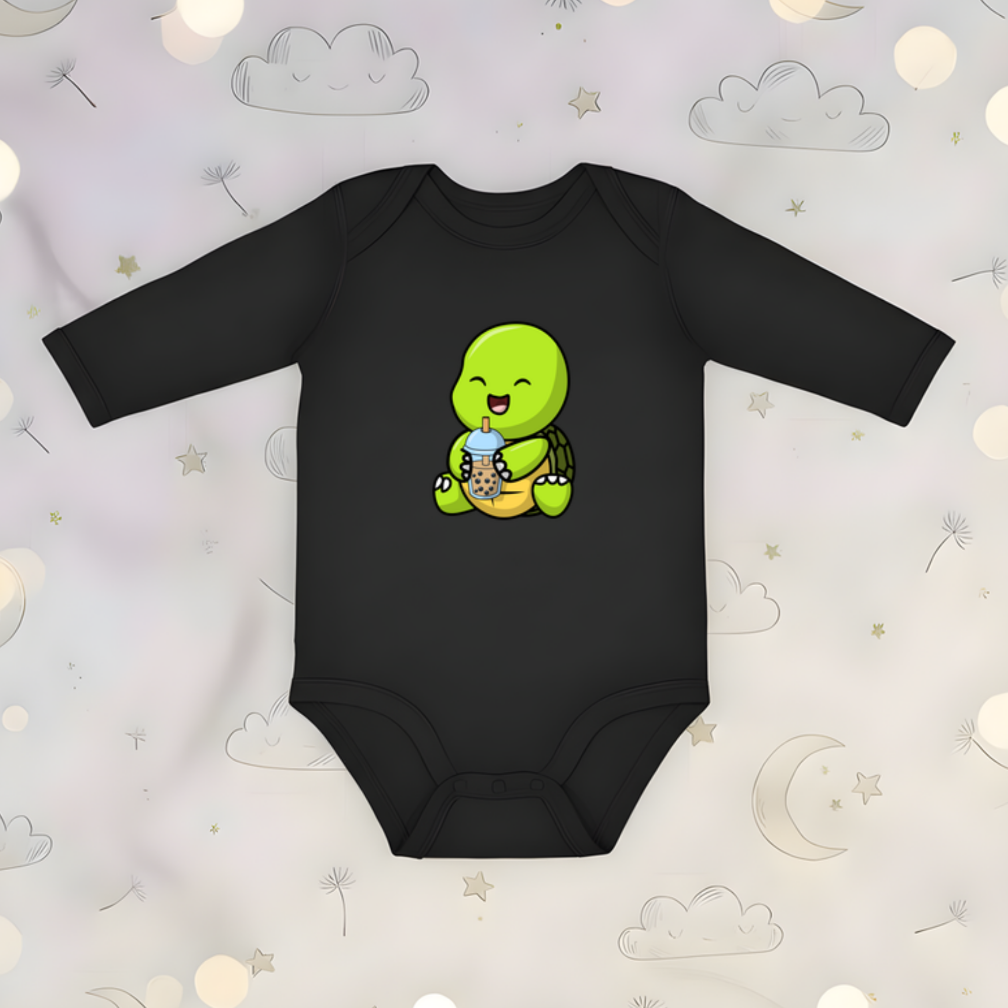 Baby Turtle with Boba Long Sleeve Onesie