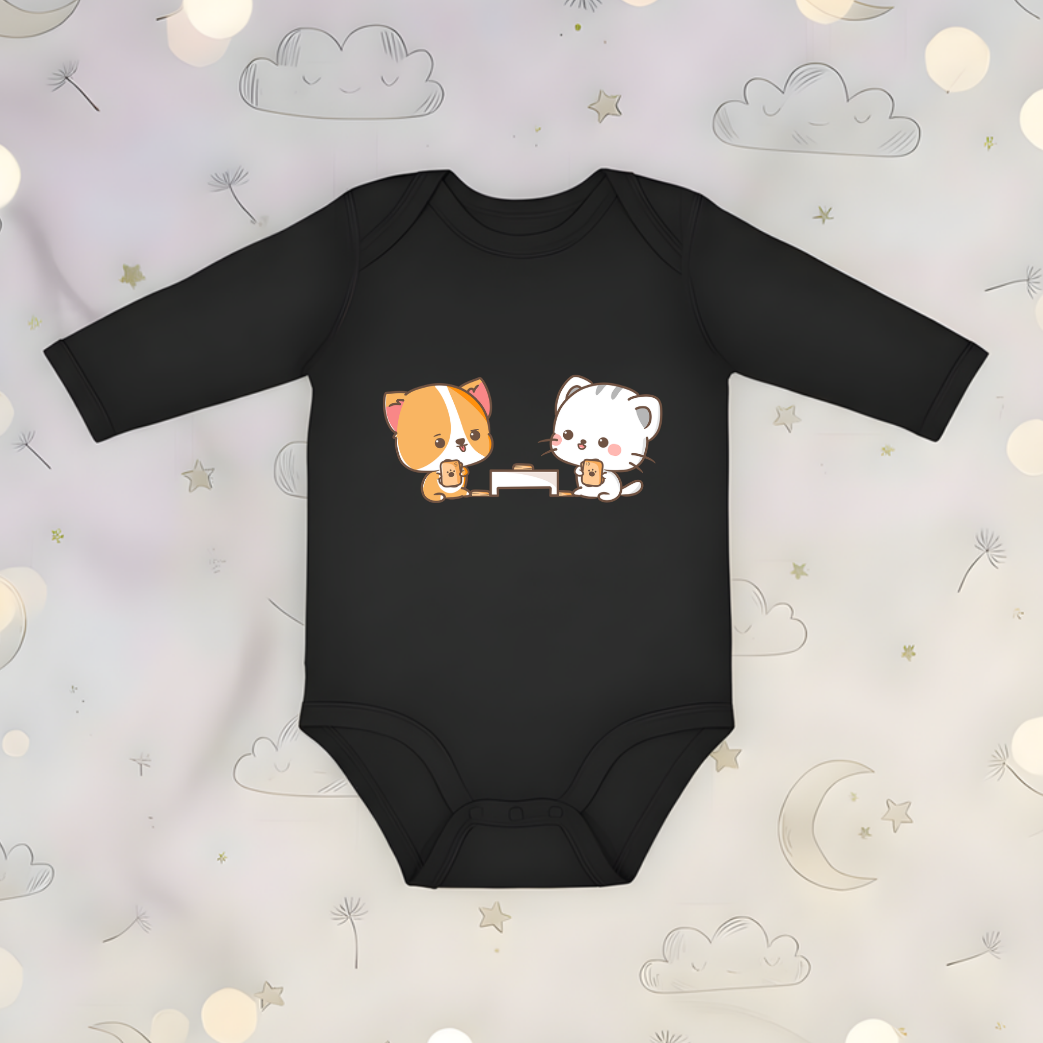 Cat and Dog Playing Cards Long Sleeve Onesie