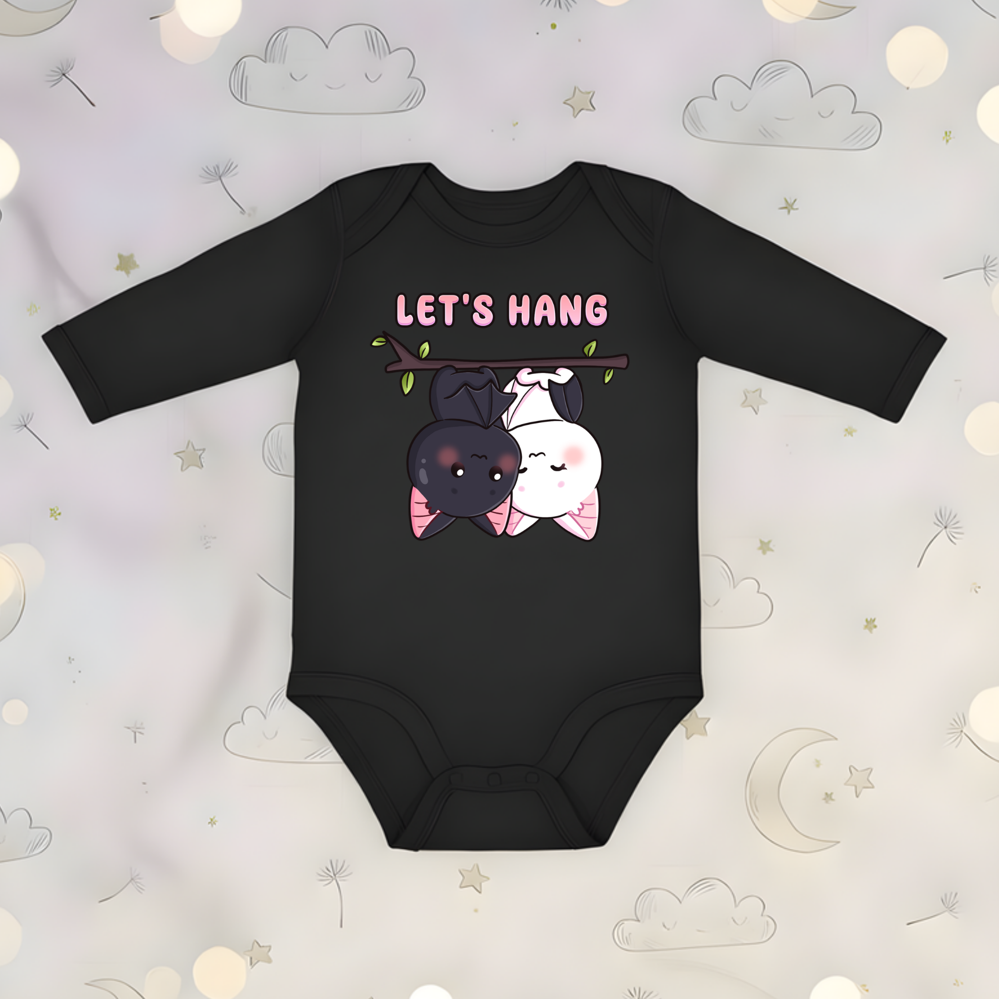 Let's Hang Bat Couple Long Sleeve Onesie